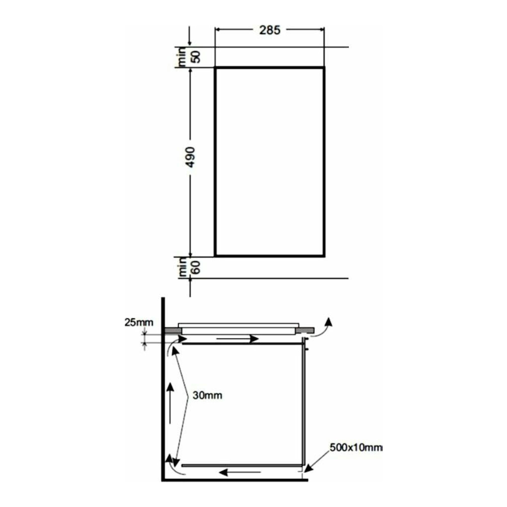 Esquema técnico de instalación de placa vitrocerámica Fagor 3MFT-2AC de 30 cm, vista frontal y lateral.