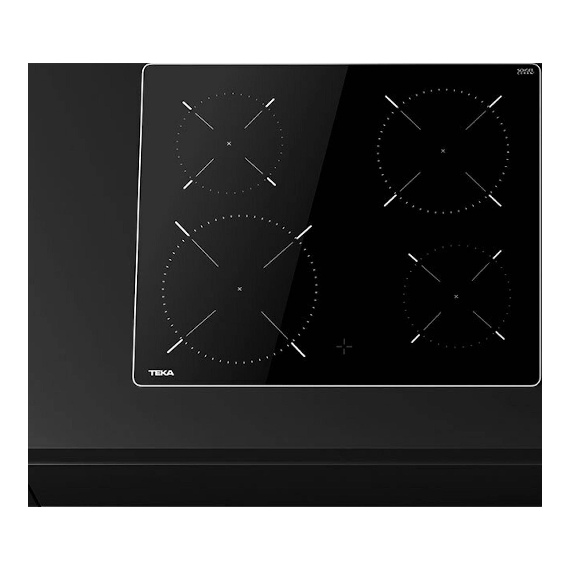 Placa vitrocerámica negra Teka TTC 64010 CRD BK, vista superior, con cuatro zonas de cocción.