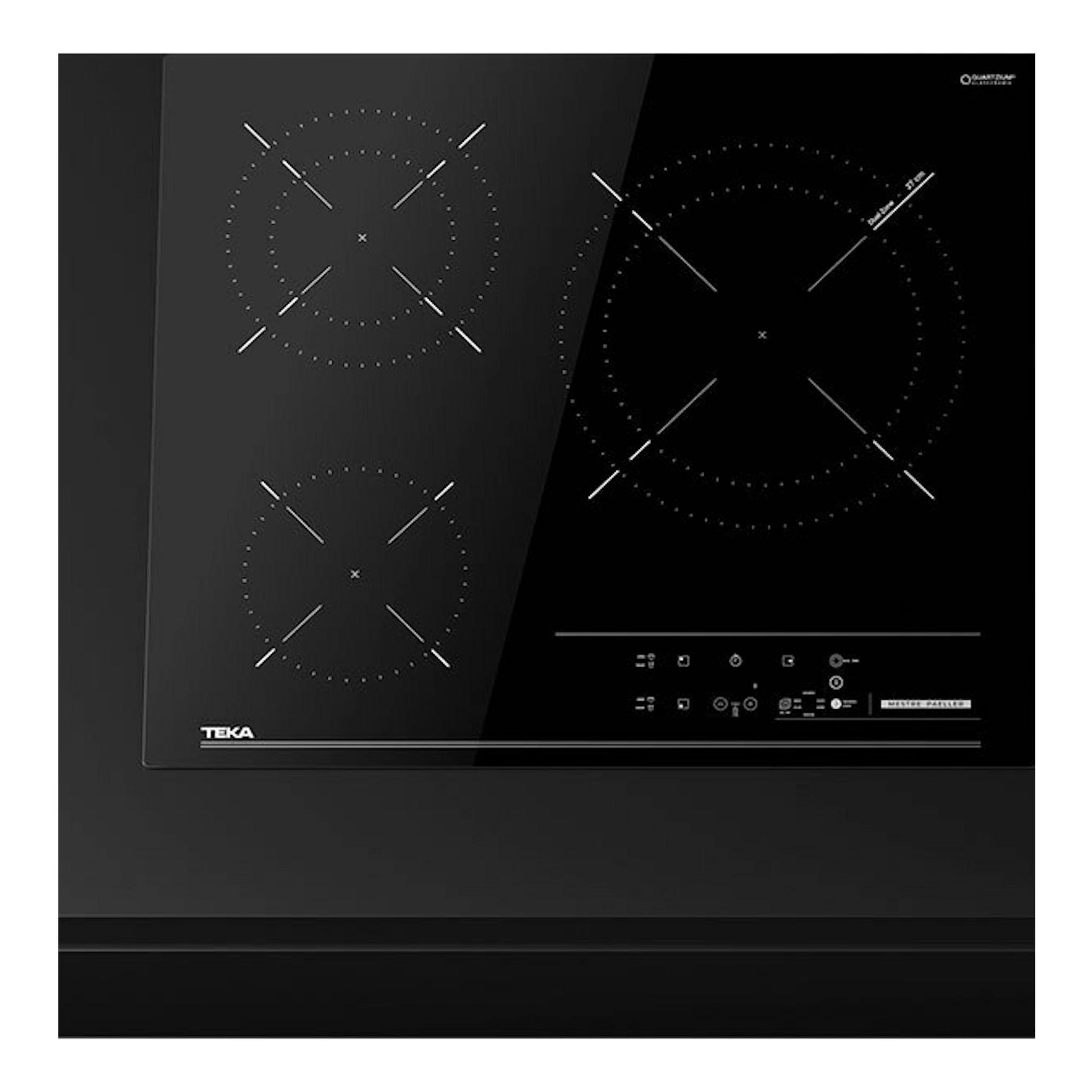 Placa vitrocerámica Teka TBC63620TTC negra de 60 cm, vista superior, con cuatro zonas de cocción.