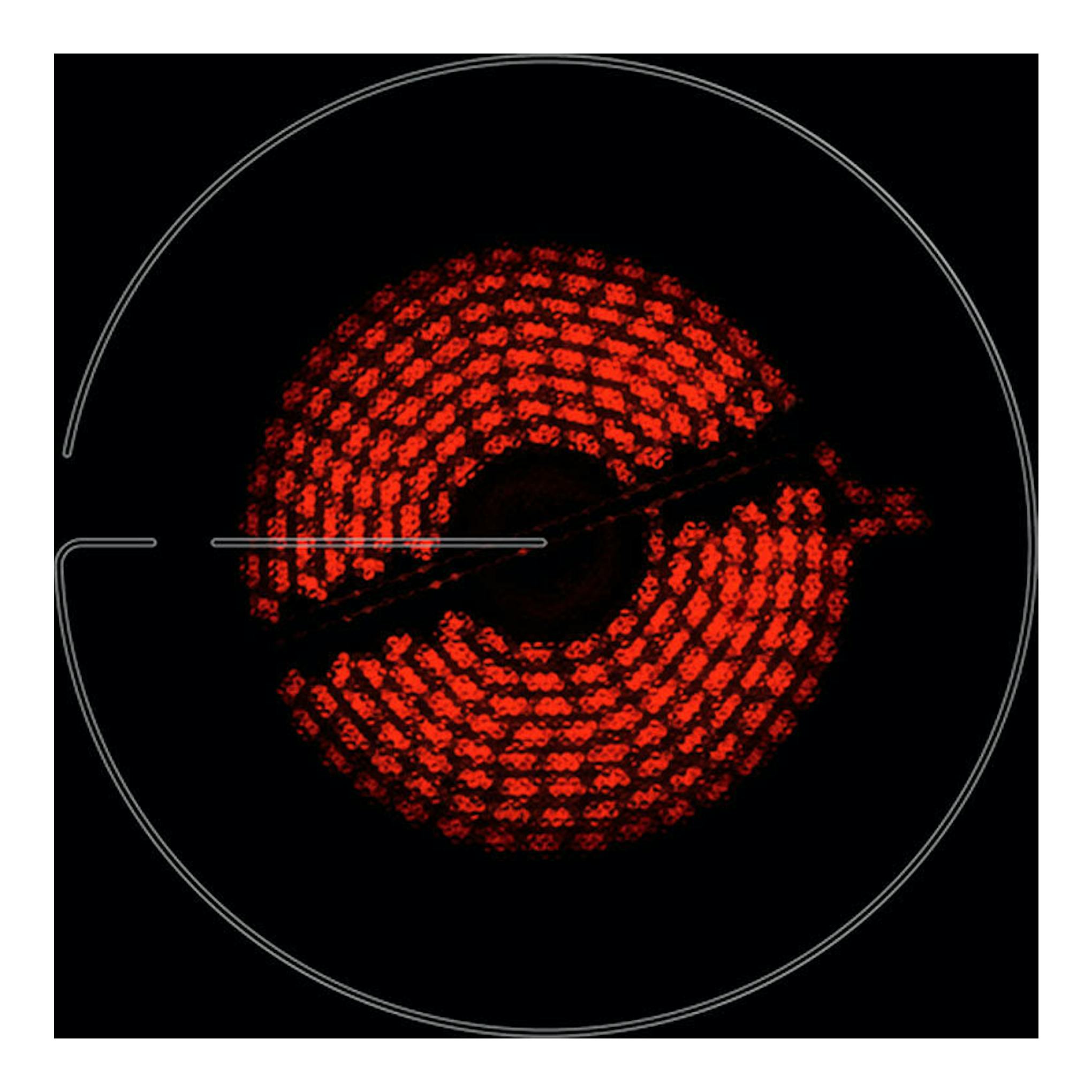 Placa vitrocerámica Zanussi ZHRN639K negra, vista superior, con zona de cocción circular roja.