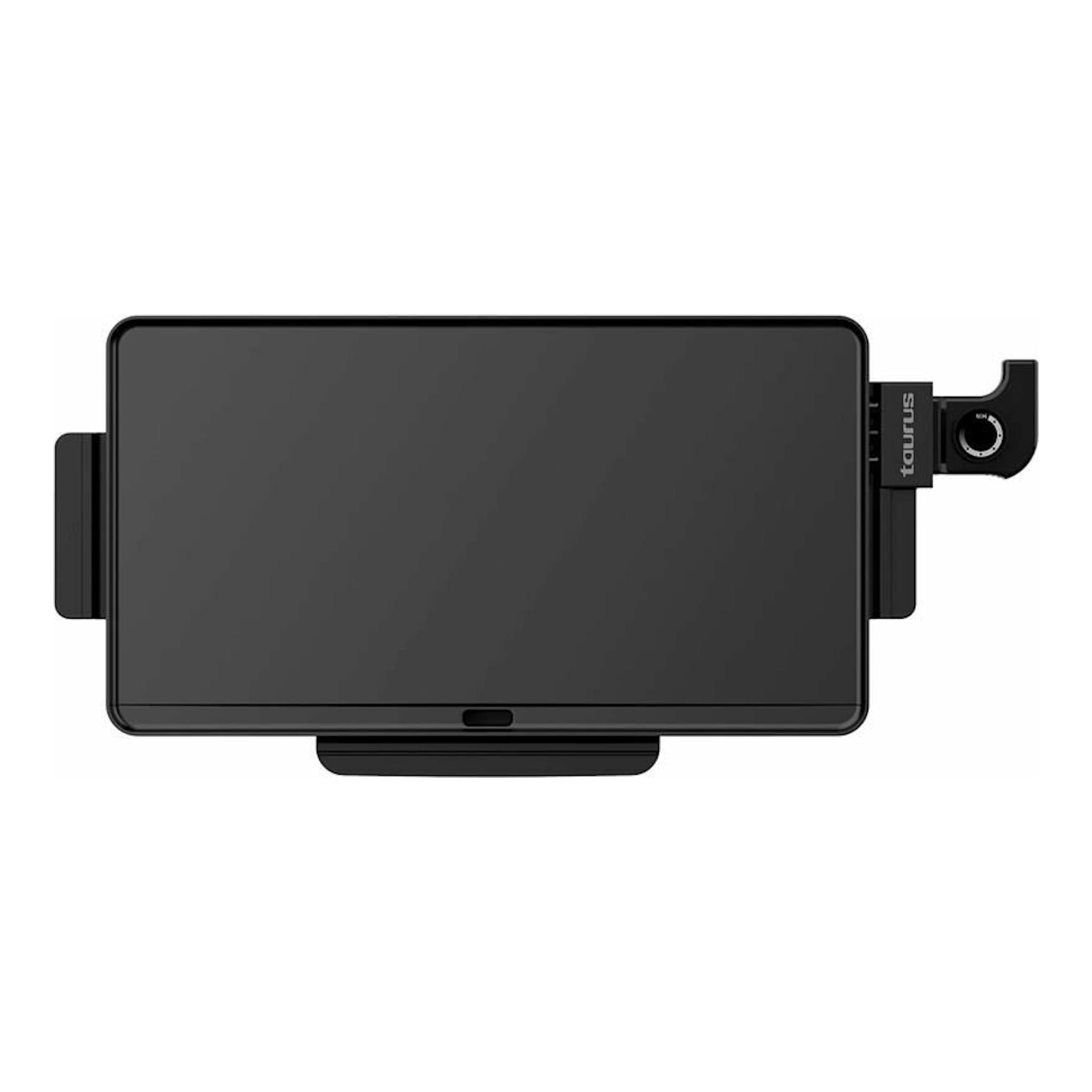 Plancha de asar Taurus Steakmax 2200 negra, vista superior, con mando lateral y placas rectangulares.