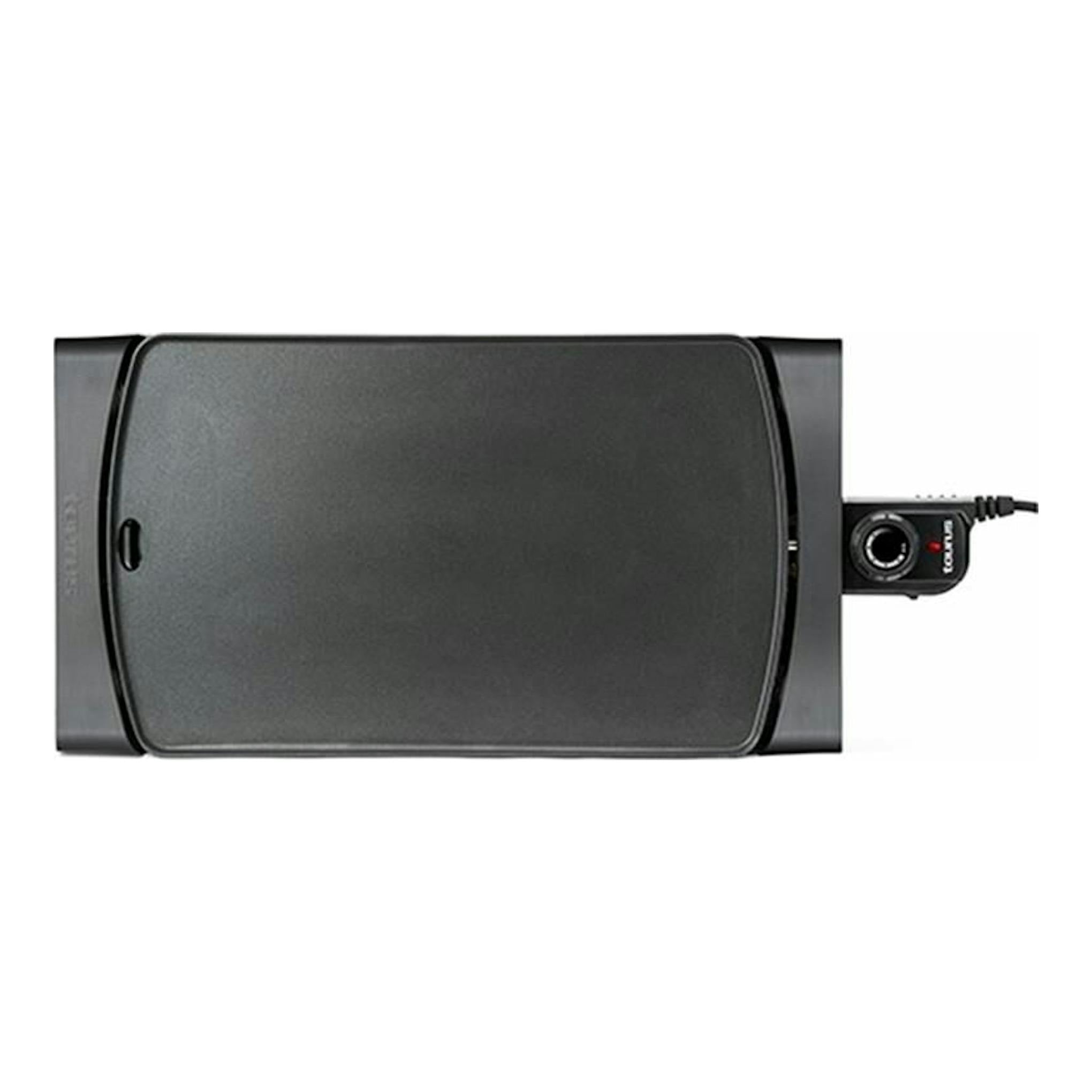 Plancha de asar Taurus Steakmax 2600 negra, vista superior, con mando de control a la derecha.