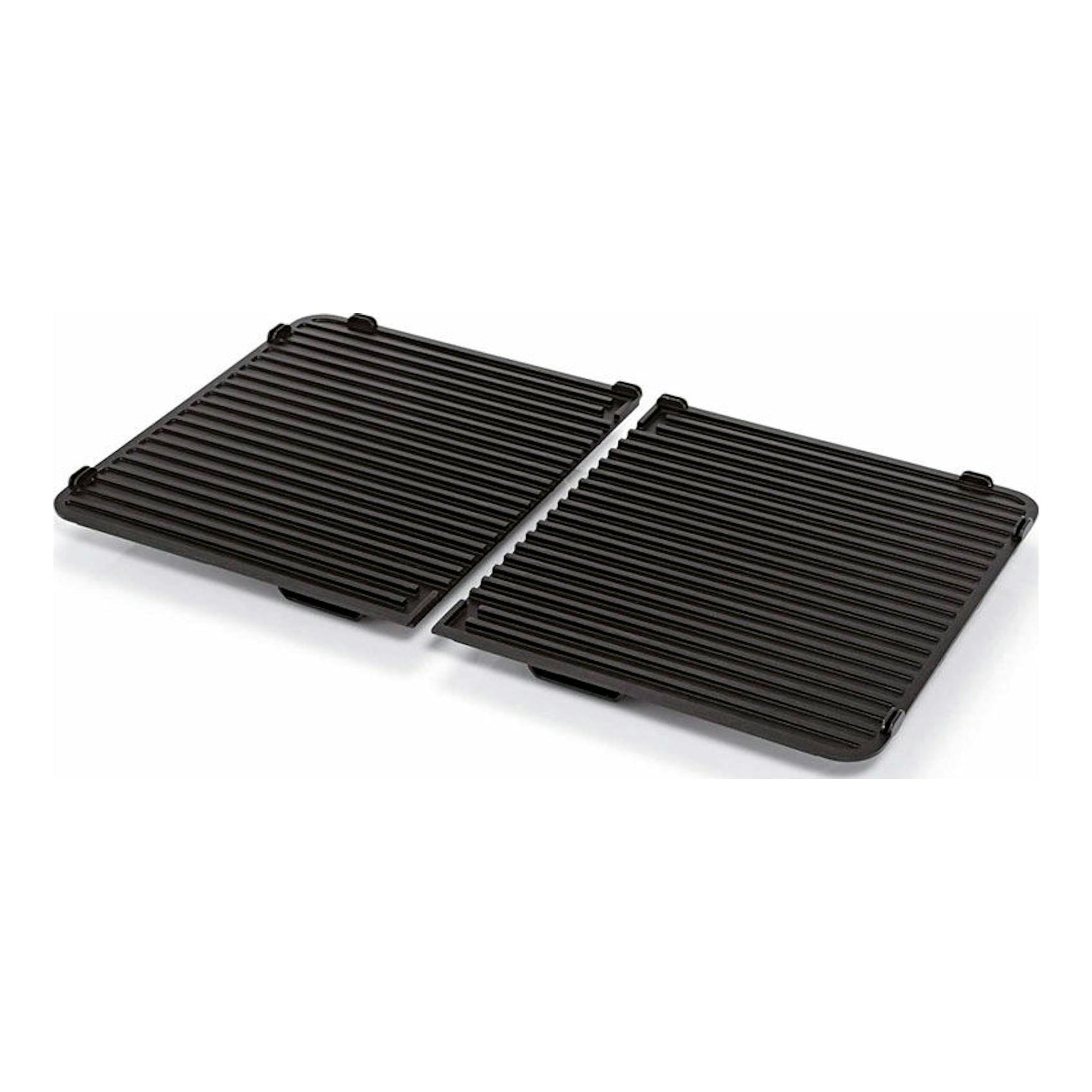 WMF Master Grill LONO: dos placas grill negras acanaladas, vista en ángulo, sobre fondo blanco.