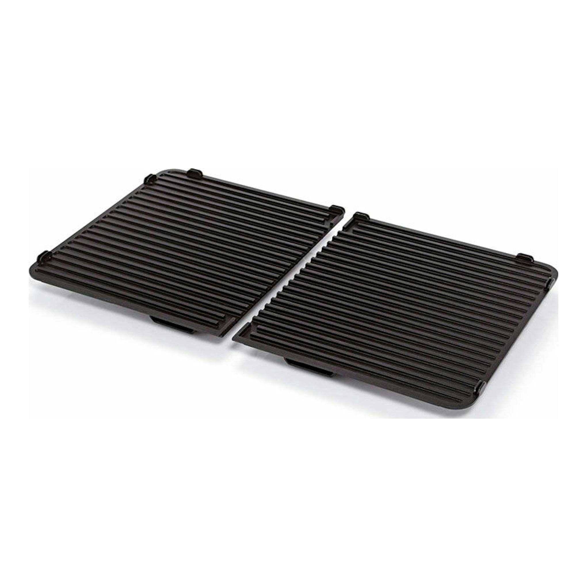 WMF Master Grill LONO: dos placas grill negras acanaladas, vista en ángulo, sobre fondo blanco.