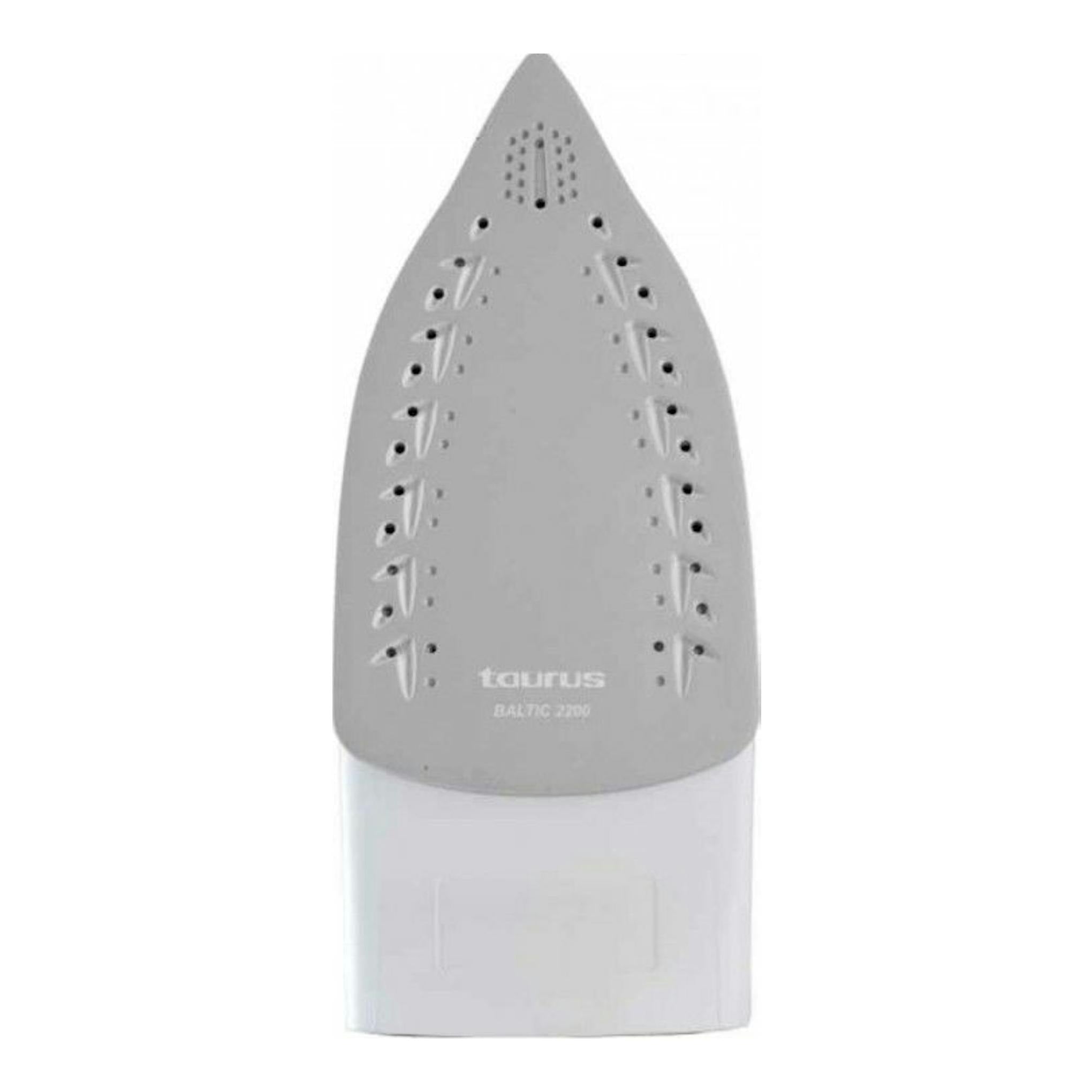 Plancha de vapor Taurus Baltic 2200, vista frontal, en gris y blanco.