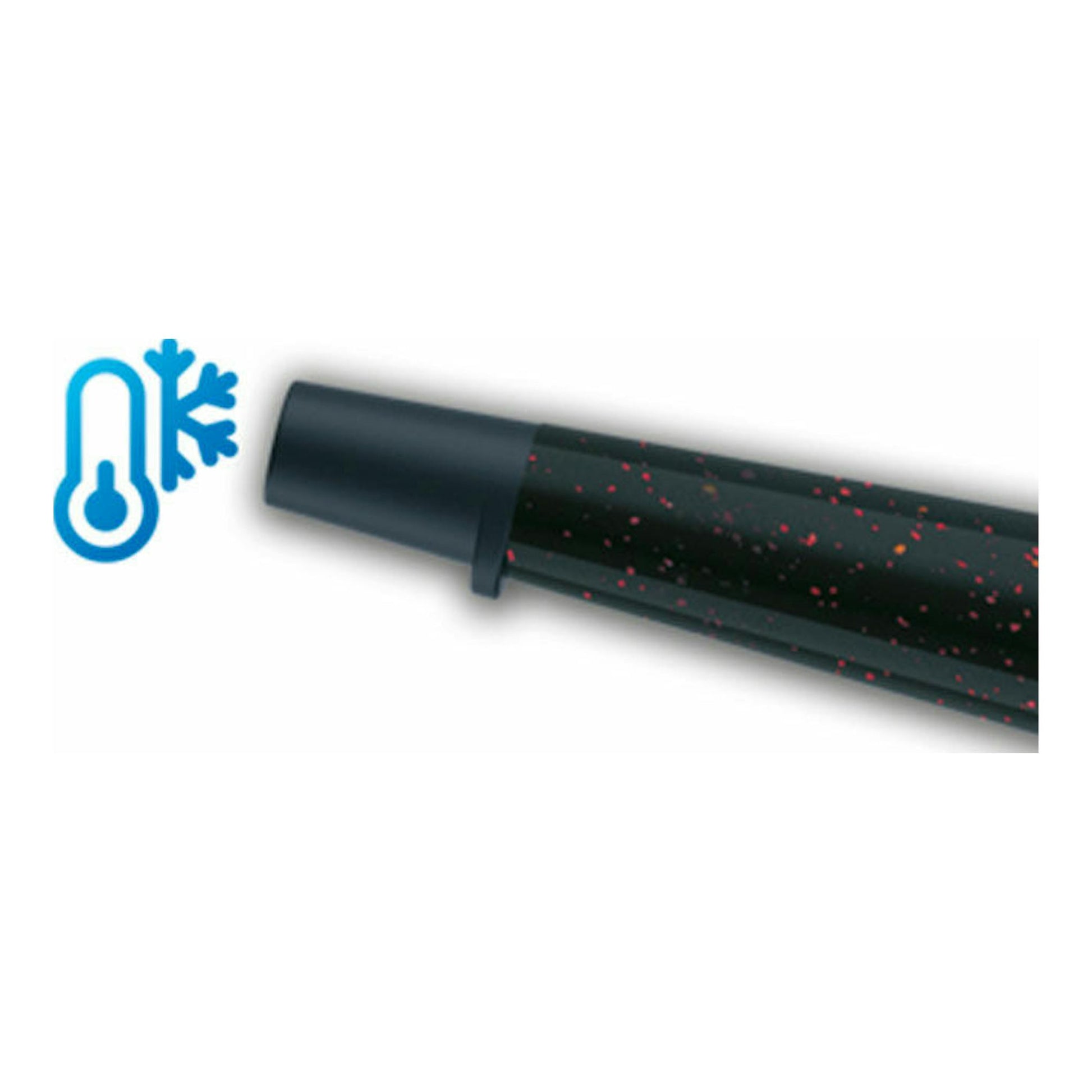 Rizador de cabello Rowenta CF3242F0 negro con motas rojas, vista parcial en primer plano, junto a icono de frío.