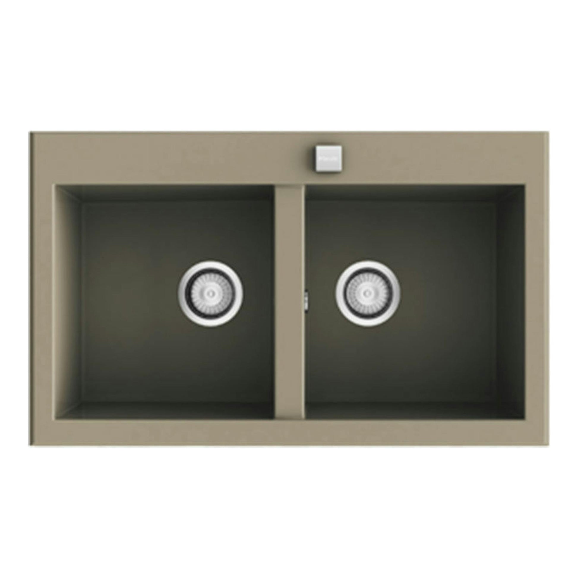 Fregadero Poalgi Shira 80 2/S Albero brillo, vista cenital, doble seno rectangular beige.