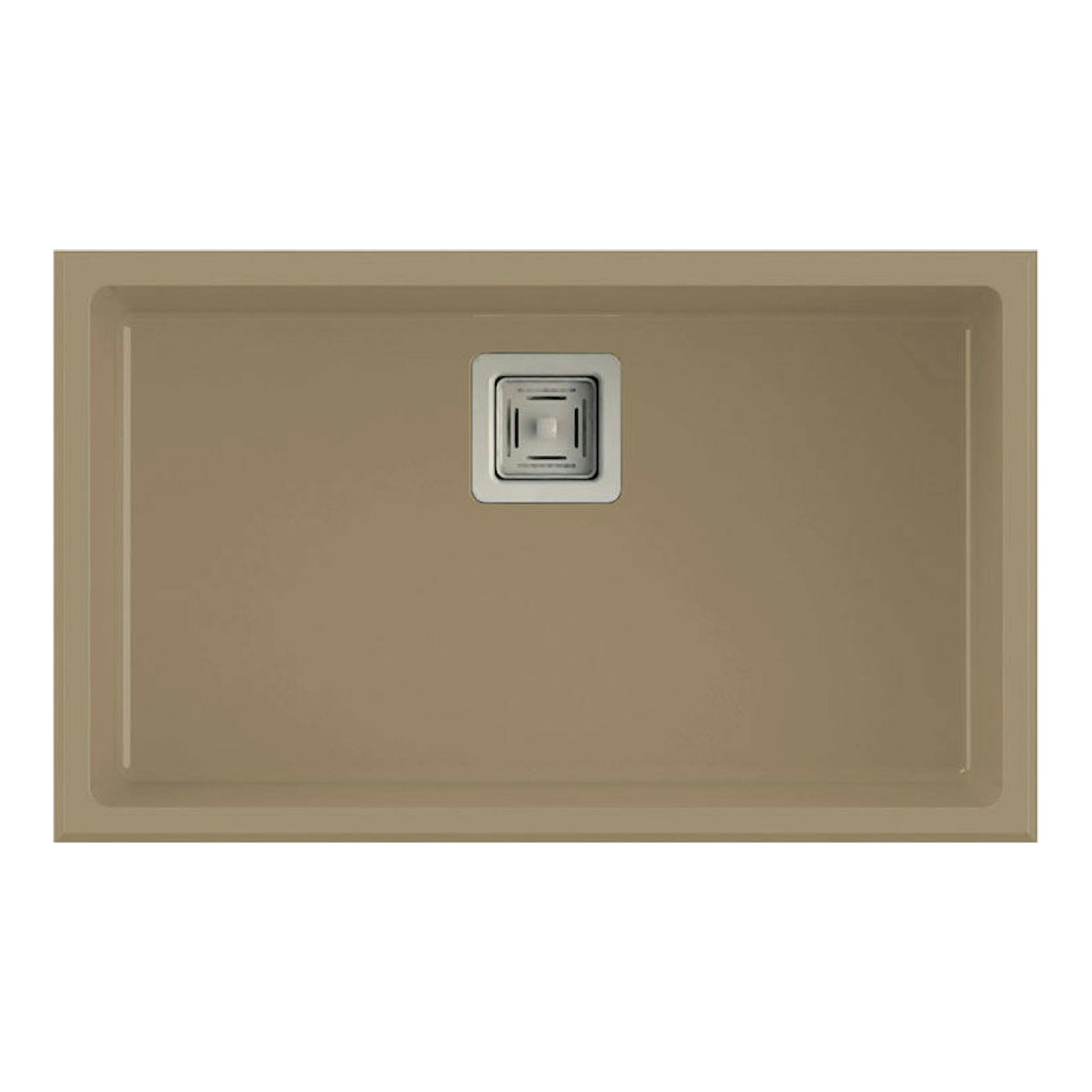 Fregadero Poalgi Zie 70 1/S Albero Mate, vista superior, rectangular beige con desagüe centrado.
