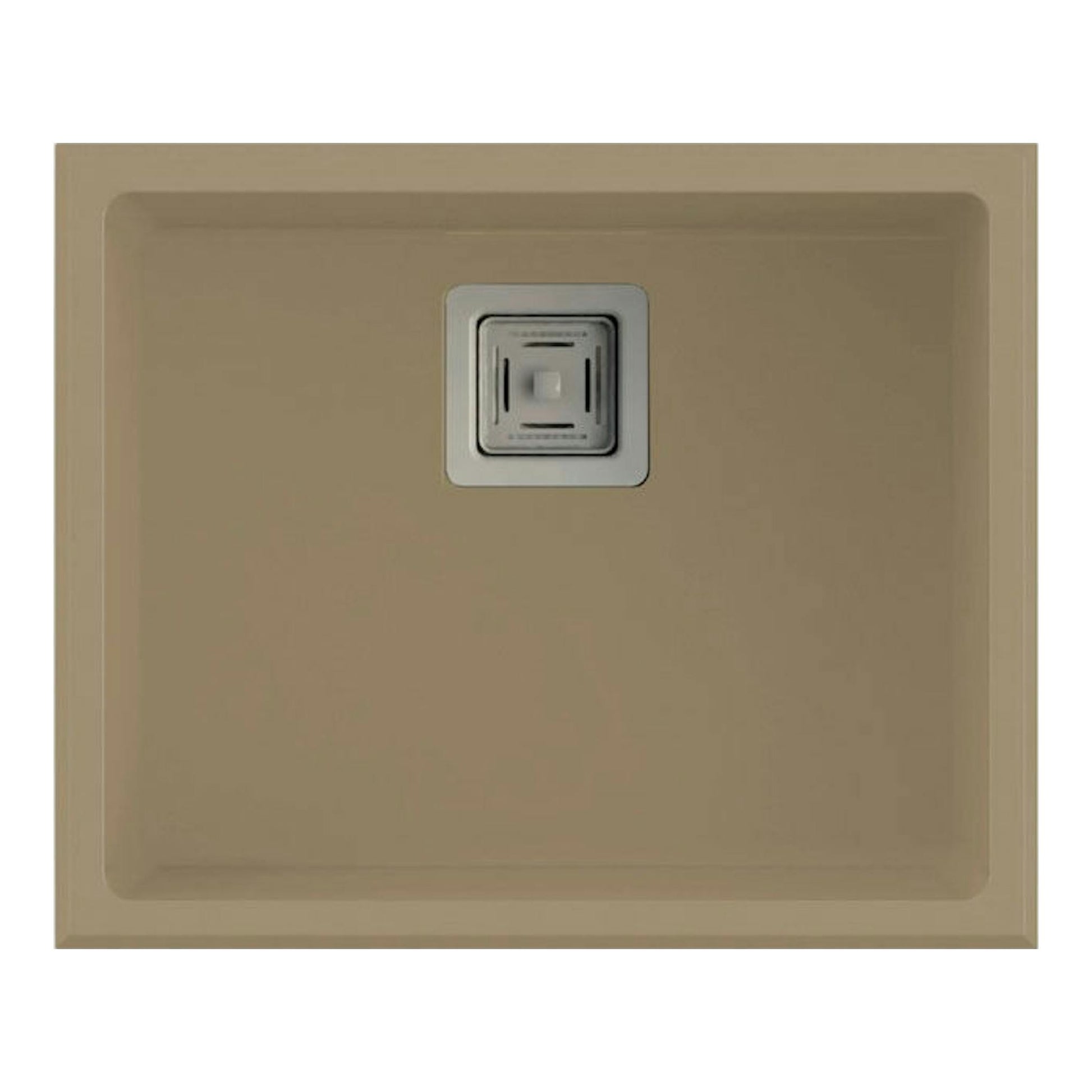 Fregadero Poalgi Zie 50 1/S Albero Soft, vista superior, color beige, con desagüe central metálico.