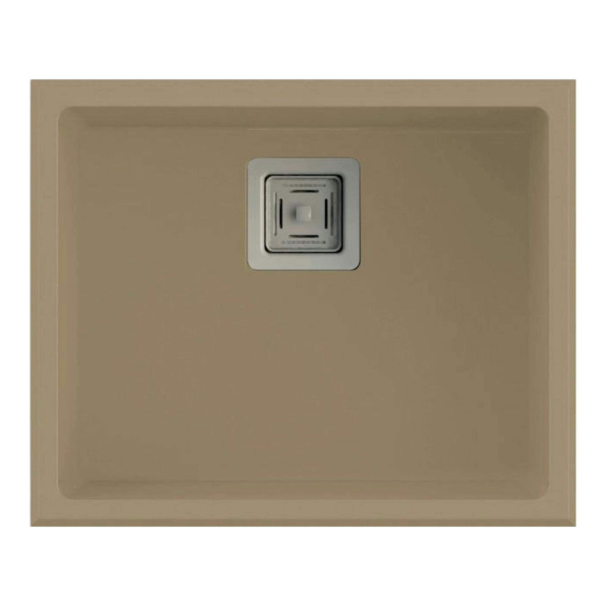 Fregadero Poalgi Zie 50 1/S Albero Soft, vista superior, color beige, con desagüe central metálico.
