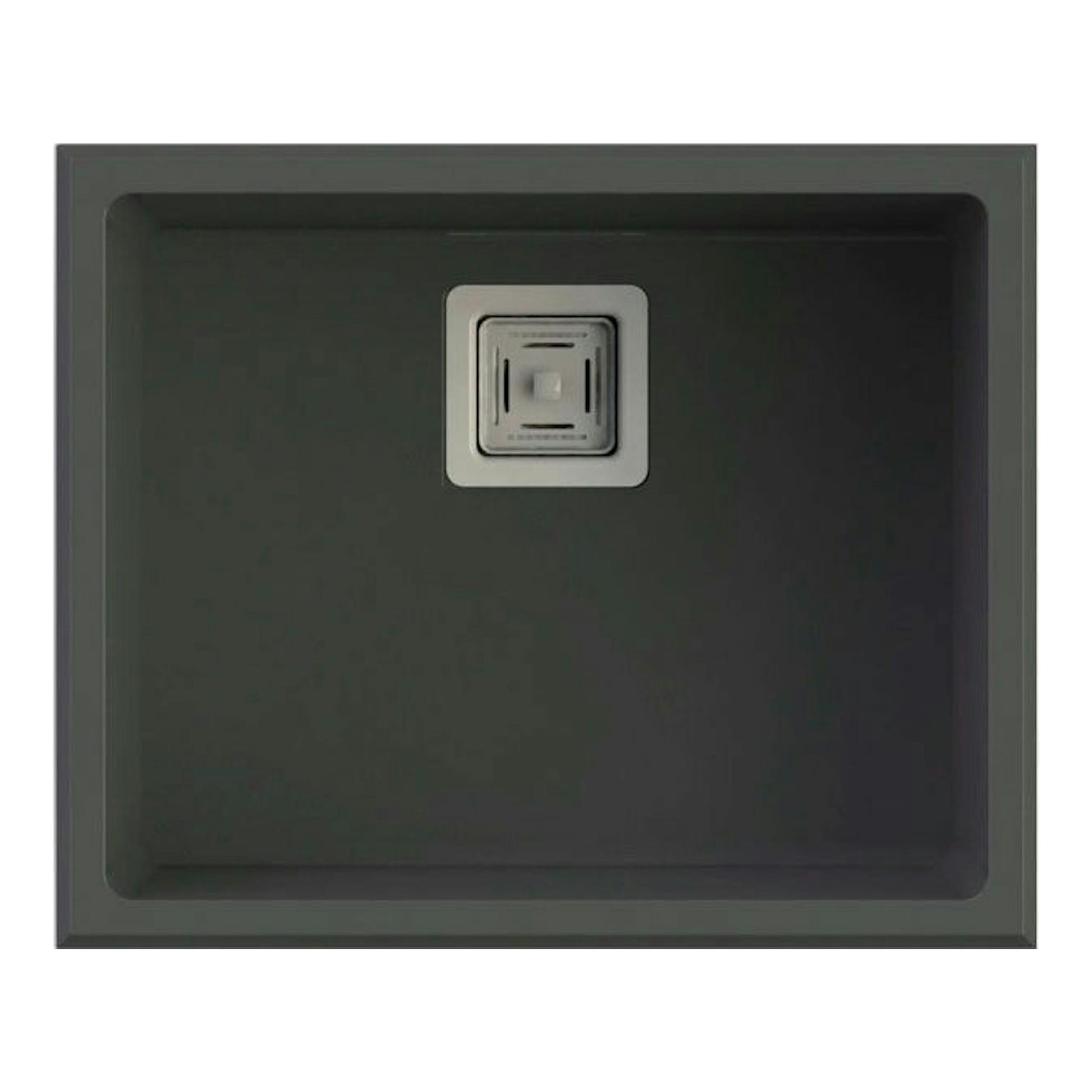 Fregadero Poalgi Zie 50 1/S gris ceniza, vista superior, rectangular, con desagüe centrado.