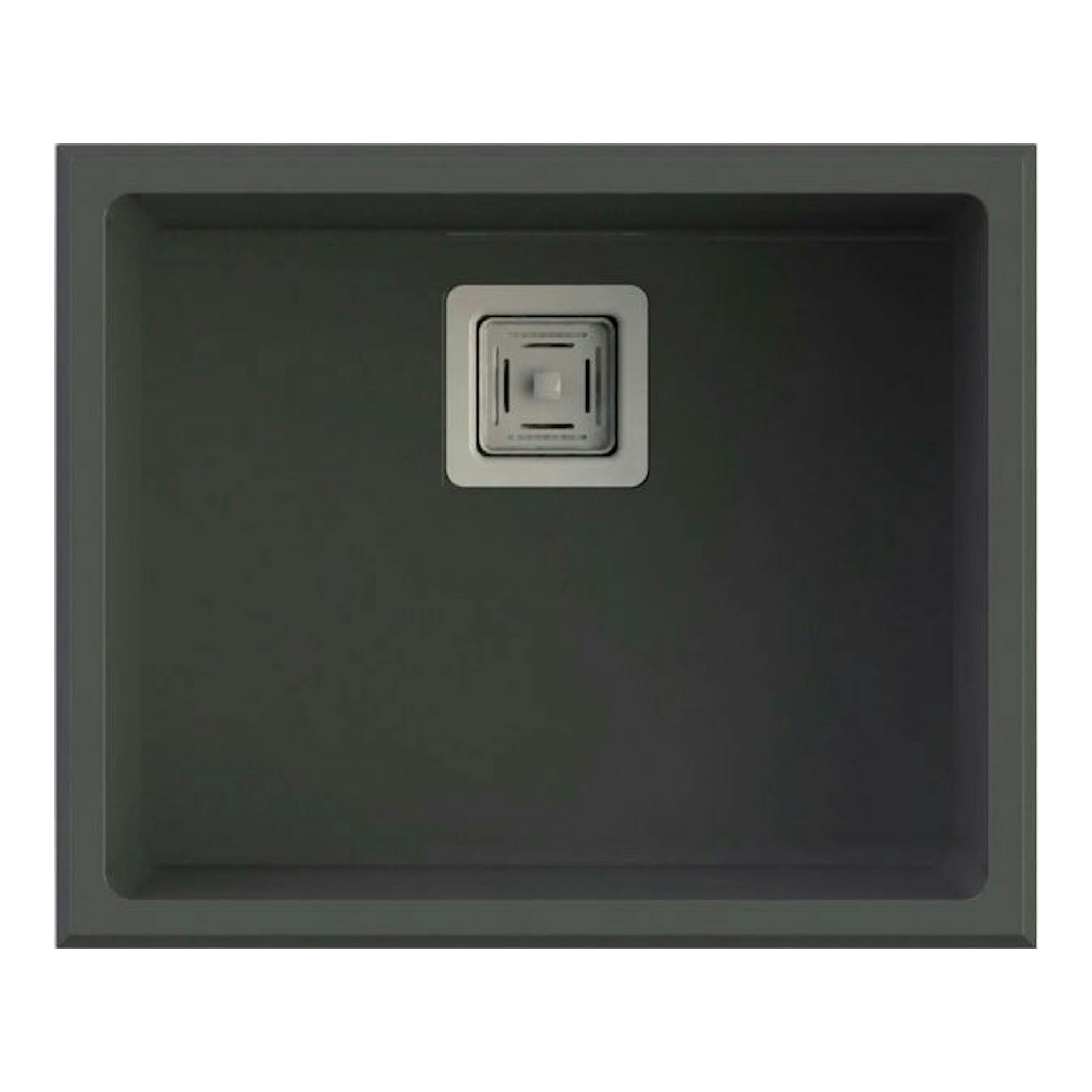 Fregadero Poalgi Zie 50 1/S gris ceniza, vista superior, rectangular, con desagüe centrado.
