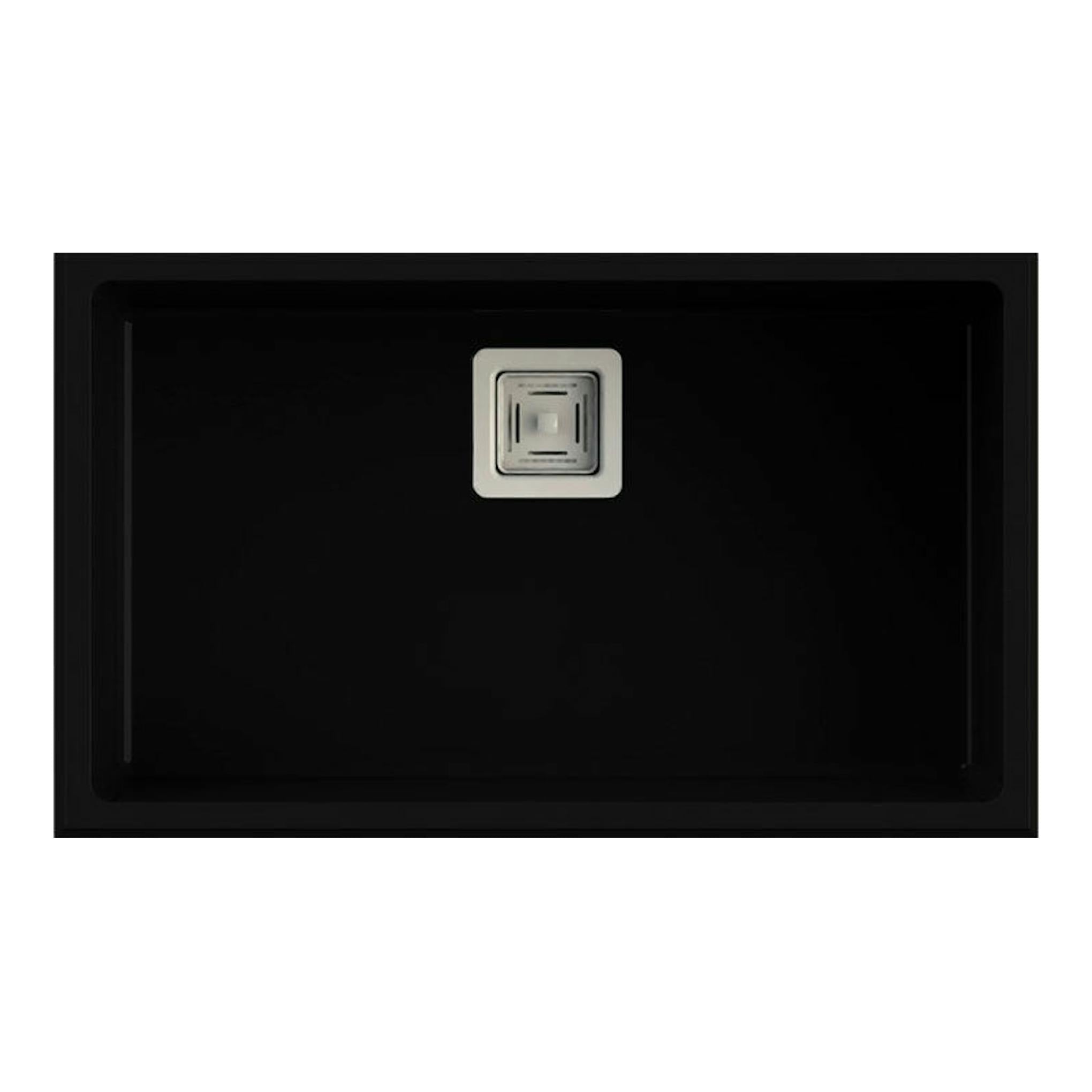 Fregadero Poalgi Zie 70 1/S negro basalto, vista superior, rectangular con desagüe centrado.