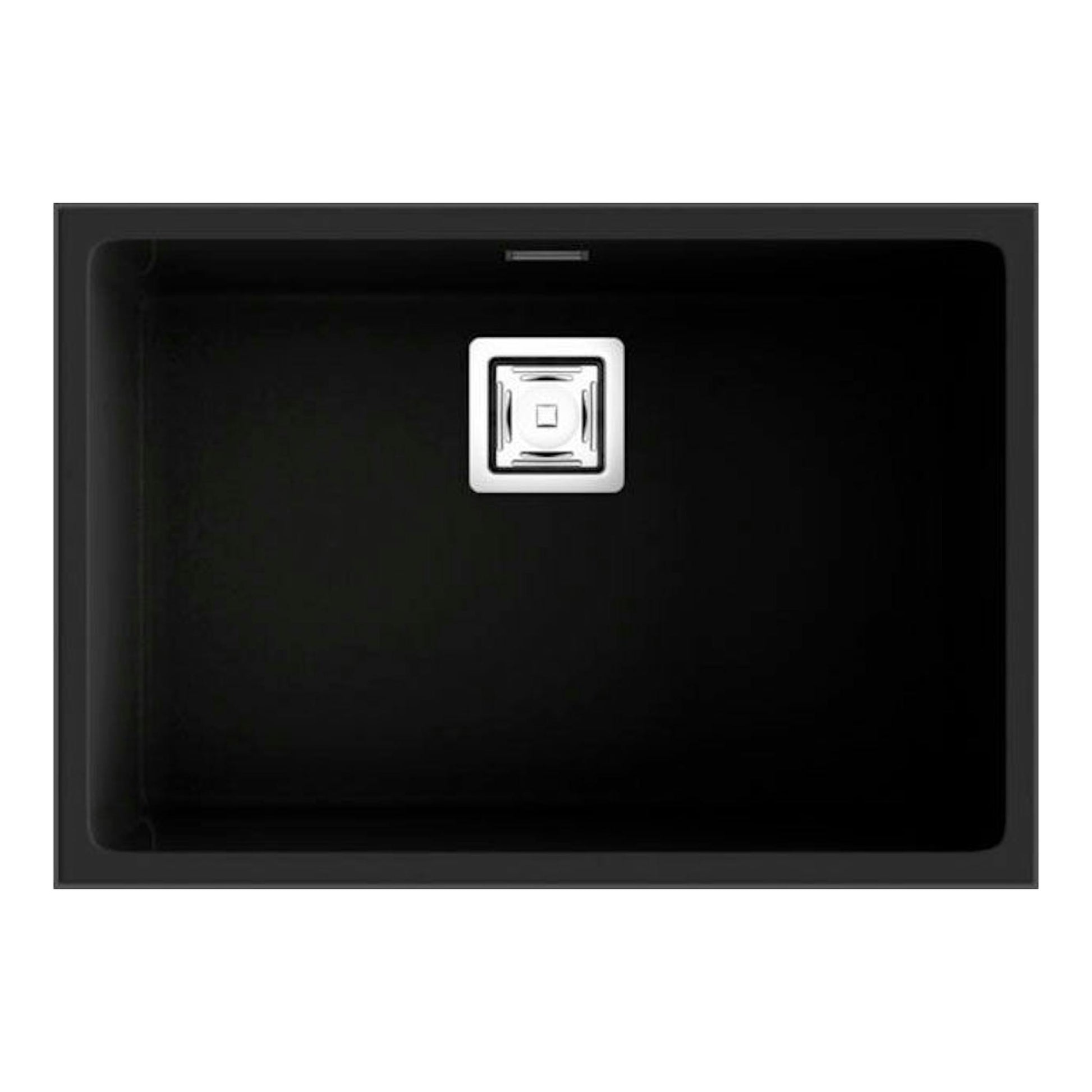Fregadero Poalgi Zie 60 1/S Basalto, vista superior, rectangular negro con desagüe central.