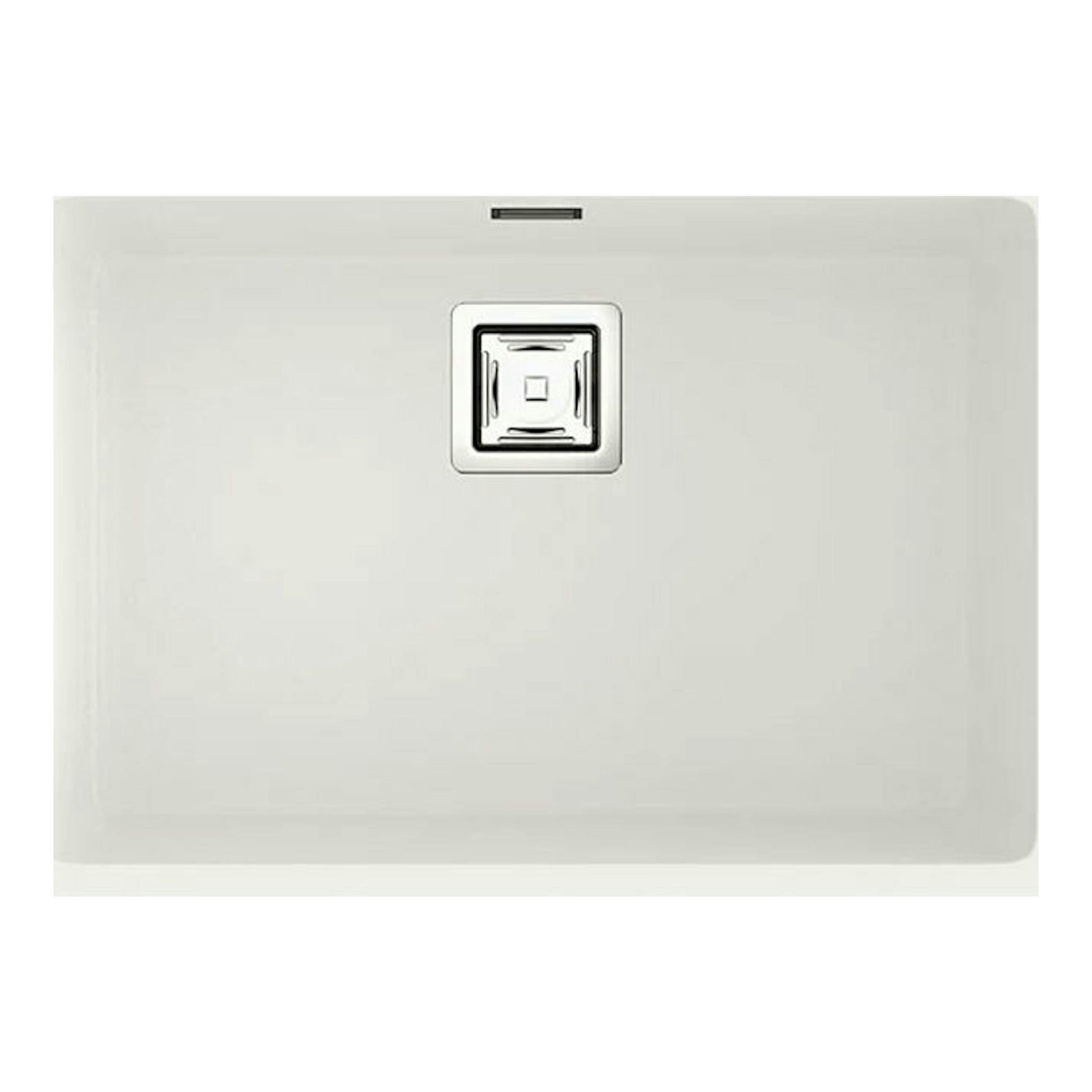 Fregadero Poalgi Zie 60 1/S blanco brillo, vista cenital, rectangular, con desagüe centrado.