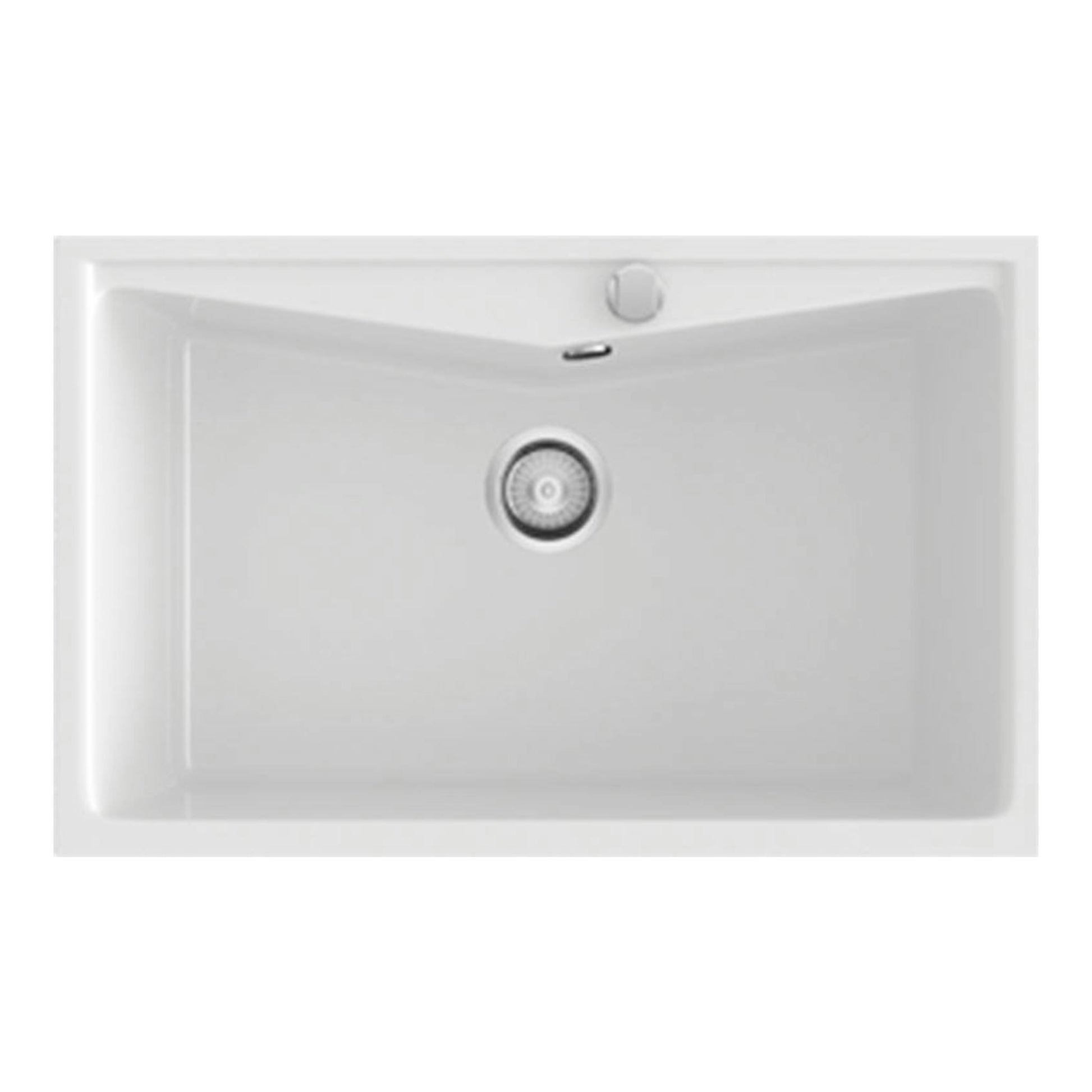 Fregadero Poalgi Kuma 80 1/S blanco brillo, vista frontal, seno rectangular con desagüe centrado.