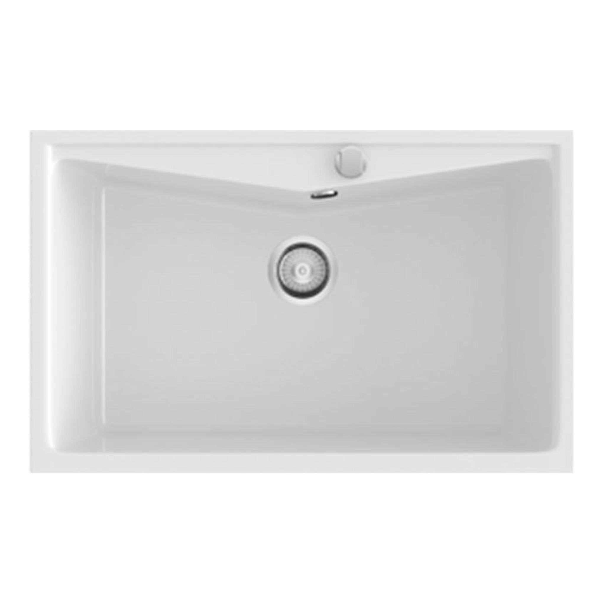 Fregadero Poalgi Kuma 80 1/S blanco brillo, vista frontal, seno rectangular con desagüe centrado.