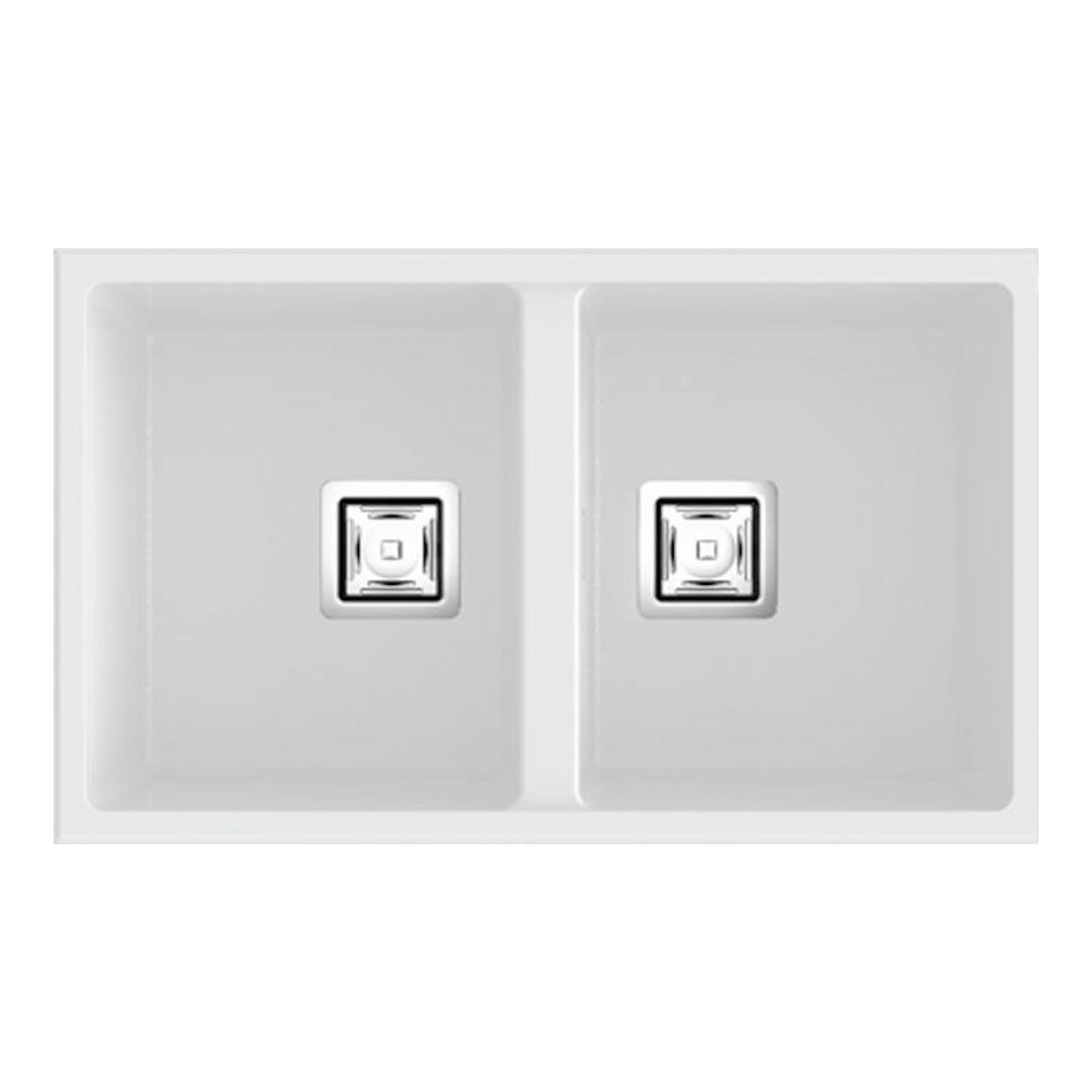 Fregadero Poalgi Zie 70 2/S blanco mate, vista superior de doble seno rectangular.
