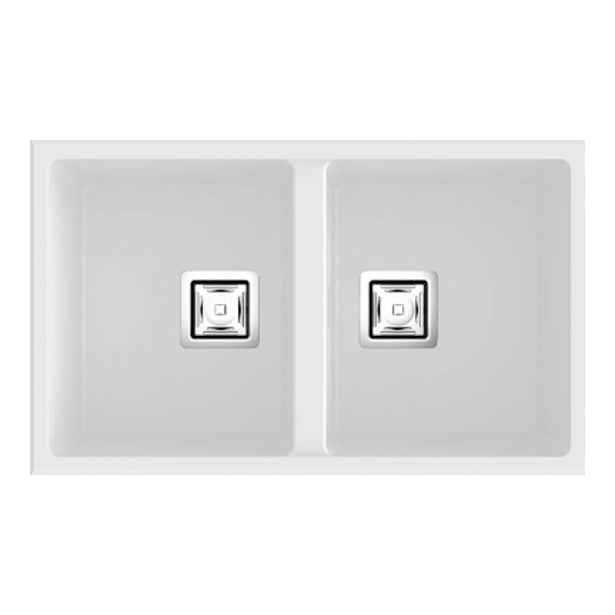 Fregadero Poalgi Zie 70 2/S blanco mate, vista superior de doble seno rectangular.