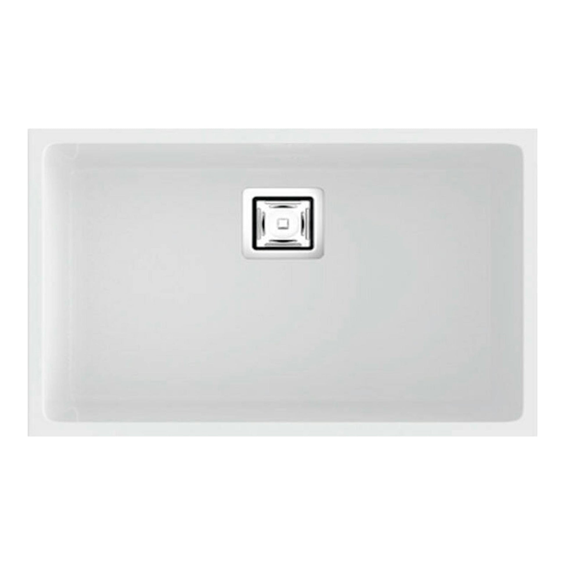 Fregadero Poalgi Zie 70 1/S blanco mate, vista cenital de una cubeta rectangular con desagüe central.