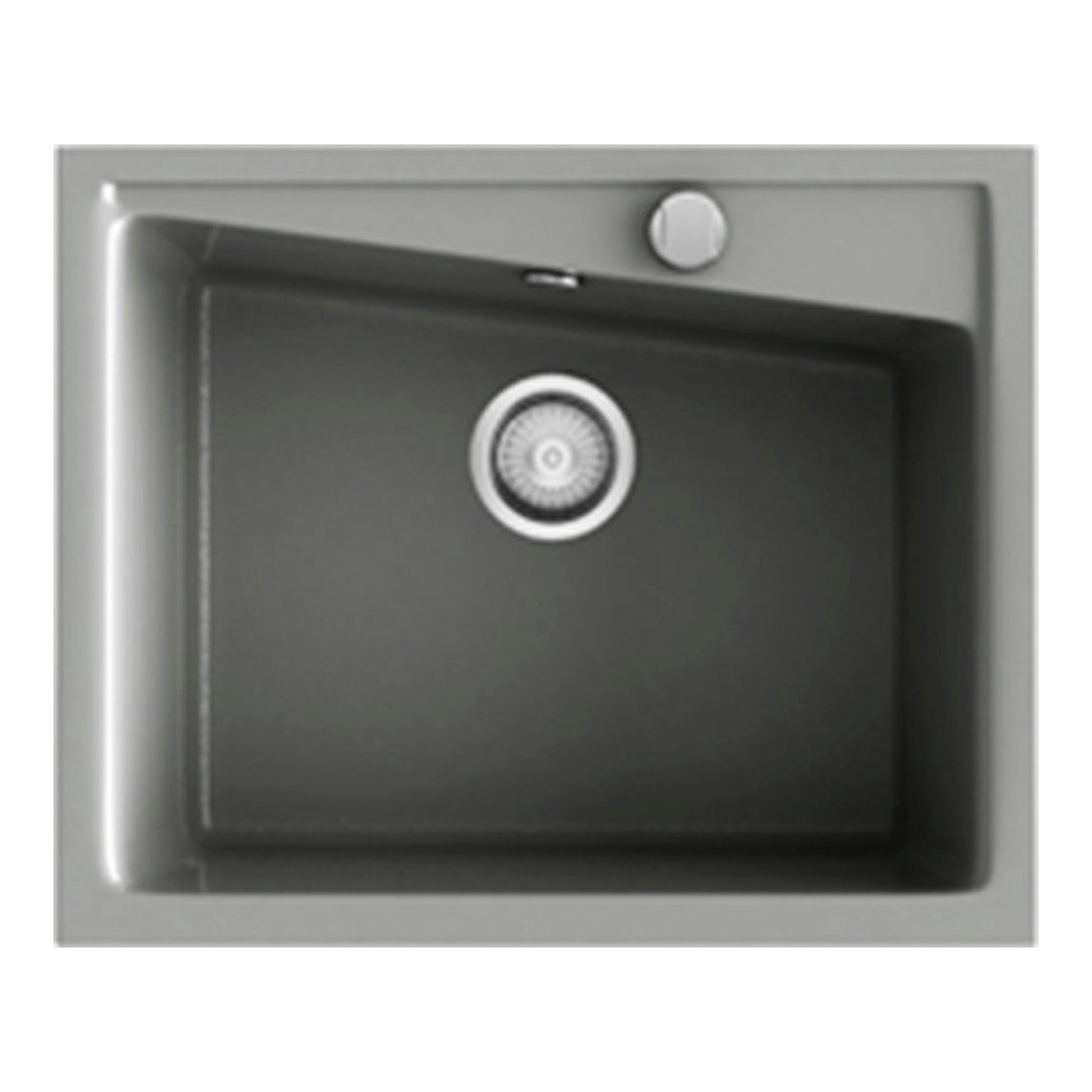 Fregadero Poalgi Kuma 60 1/S Concret Brillo, vista frontal, cubeta gris oscuro con desagüe central.