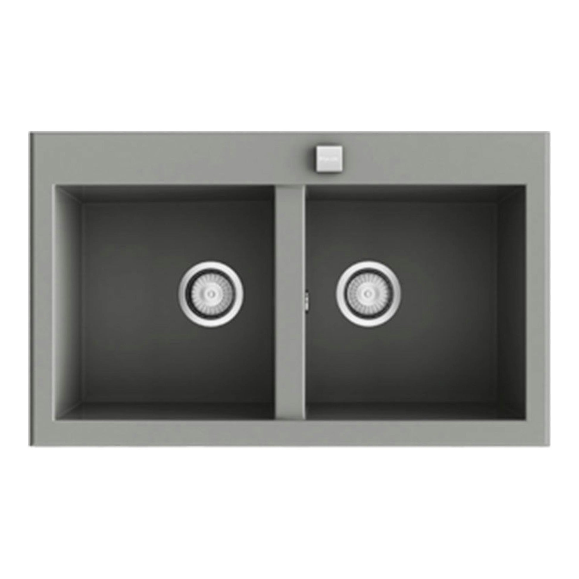 Fregadero Poalgi Shira 80 2/S, vista superior, doble seno gris concreto con brillo.