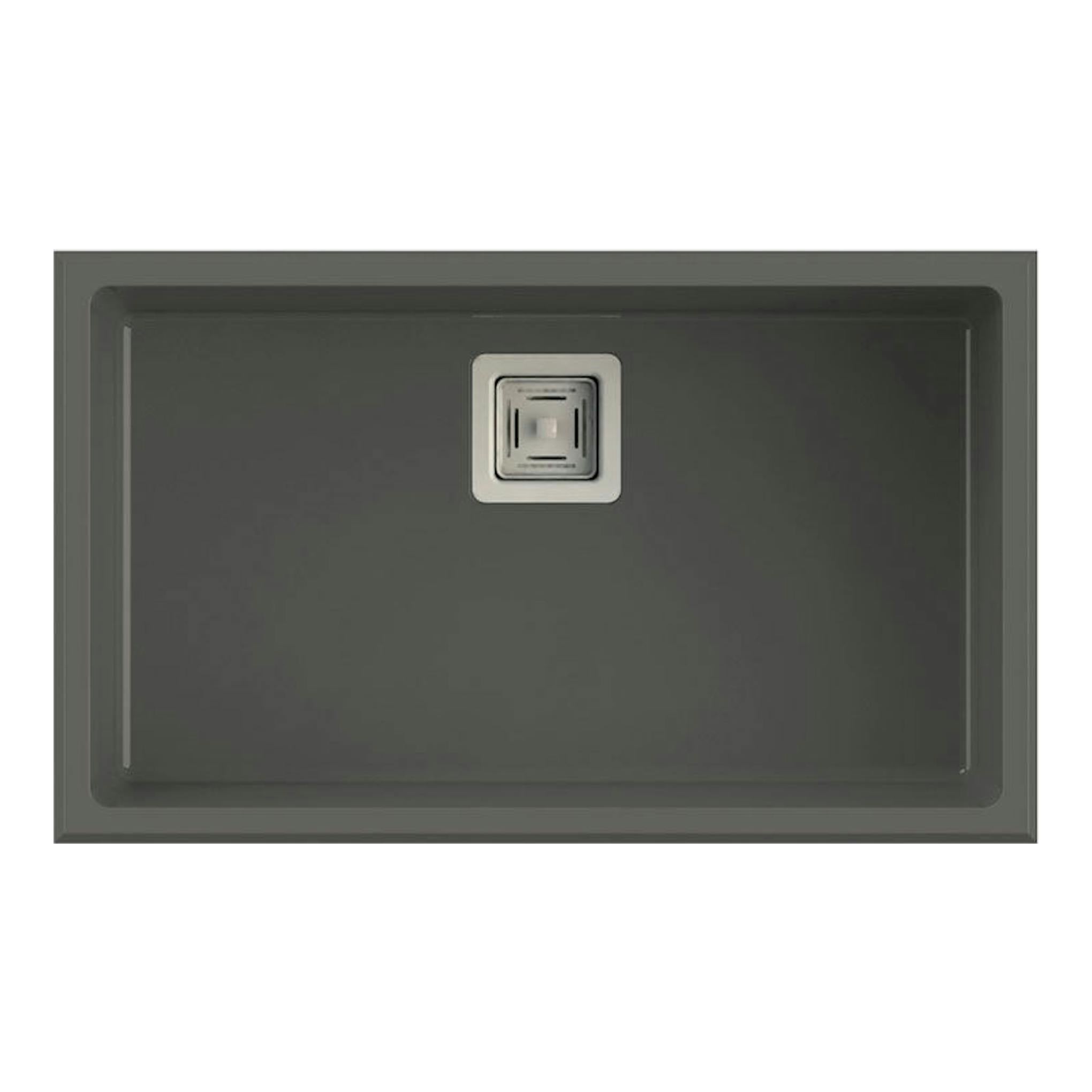 Fregadero Poalgi Zie 70 1/S Concret Mate gris oscuro, vista superior, cubeta rectangular con desagüe centrado.