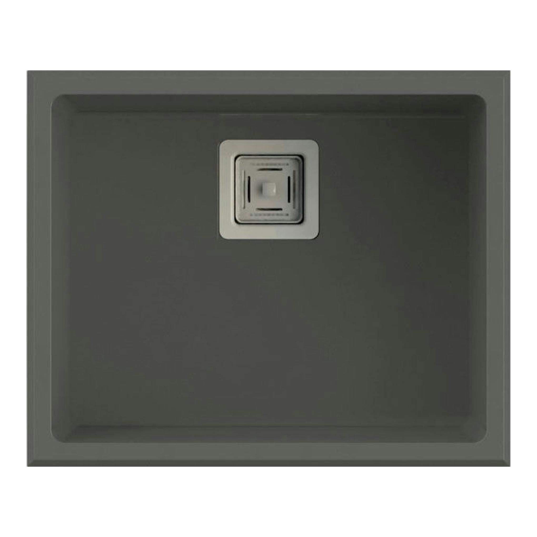Fregadero Poalgi Zie 50 1/S Concret Soft, vista superior, rectangular, gris oscuro, con desagüe centrado.