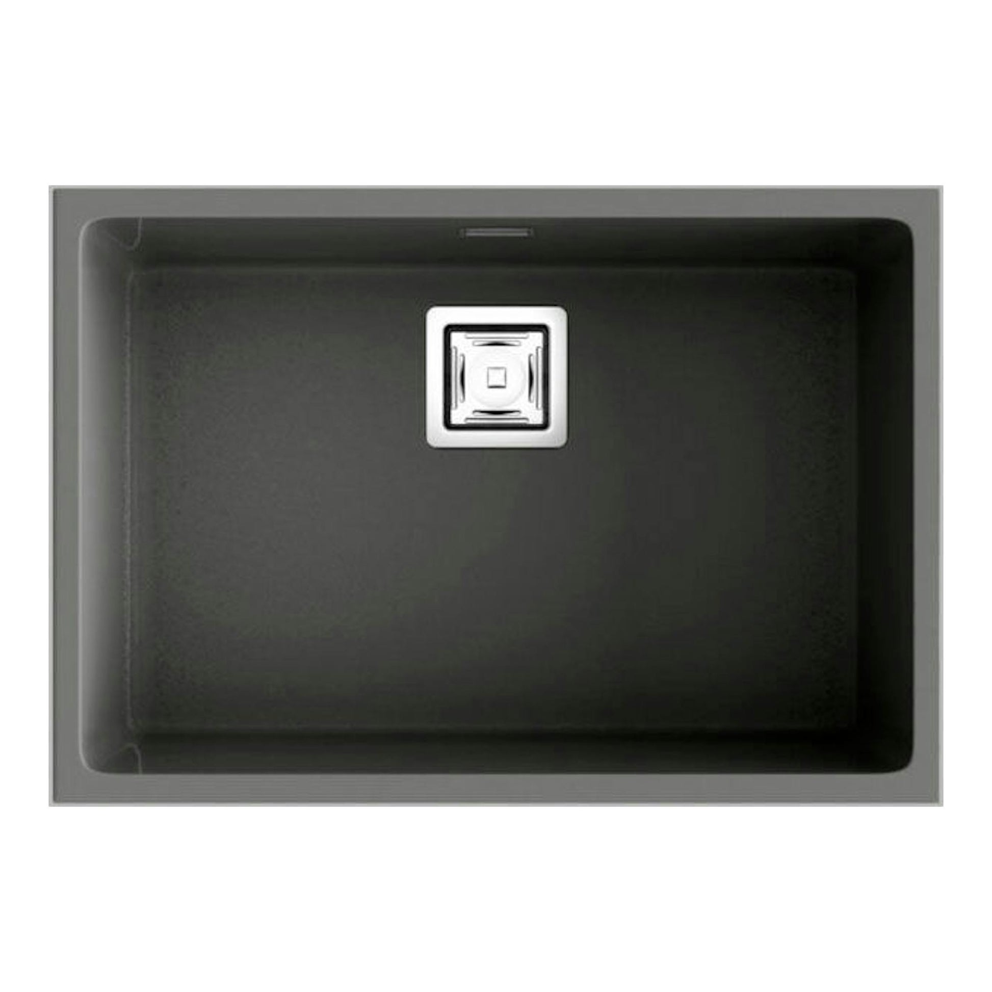 Fregadero Poalgi Zie 60 1/S gris, vista superior, rectangular con desagüe centrado.