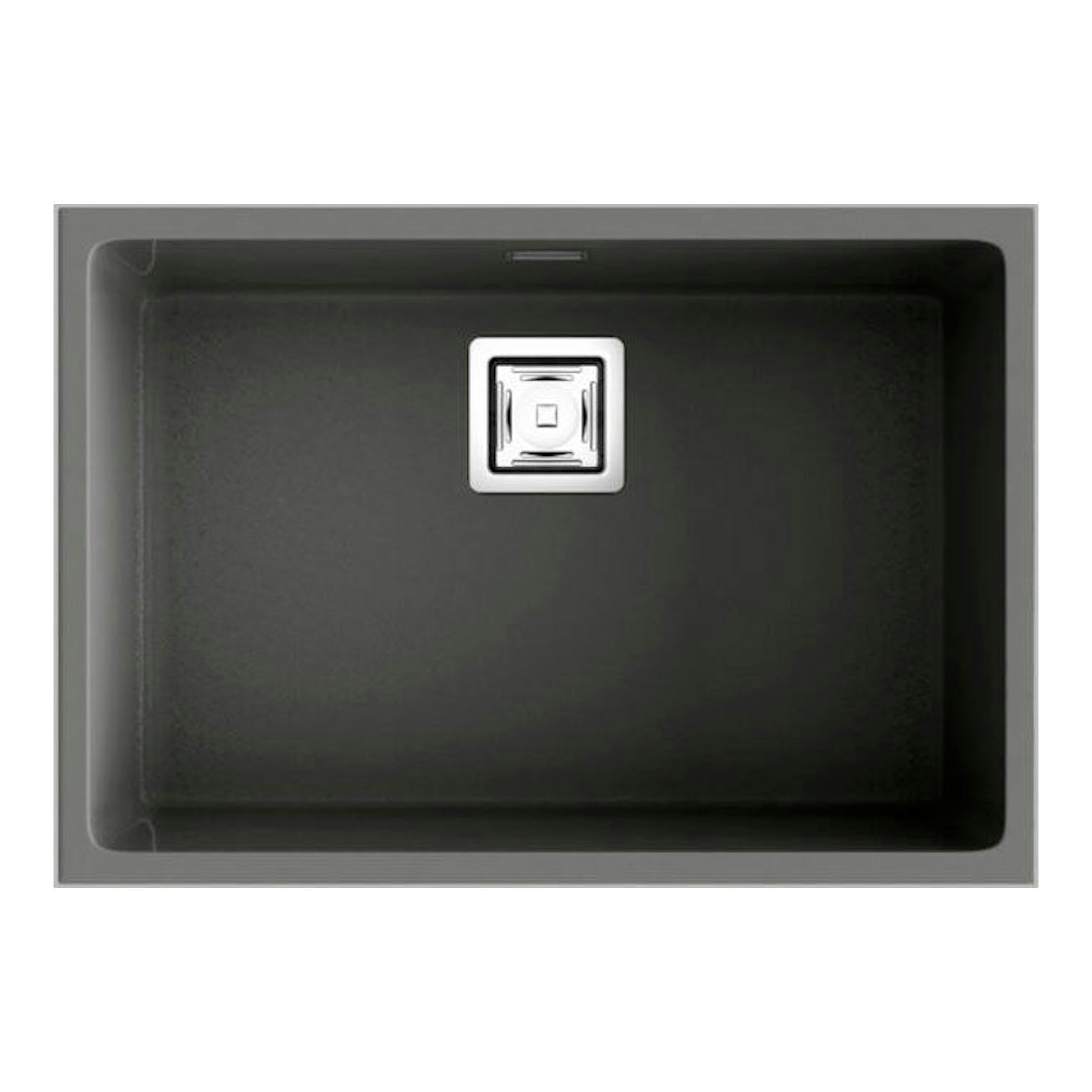 Fregadero Poalgi Zie 60 1/S gris, vista superior, rectangular con desagüe centrado.