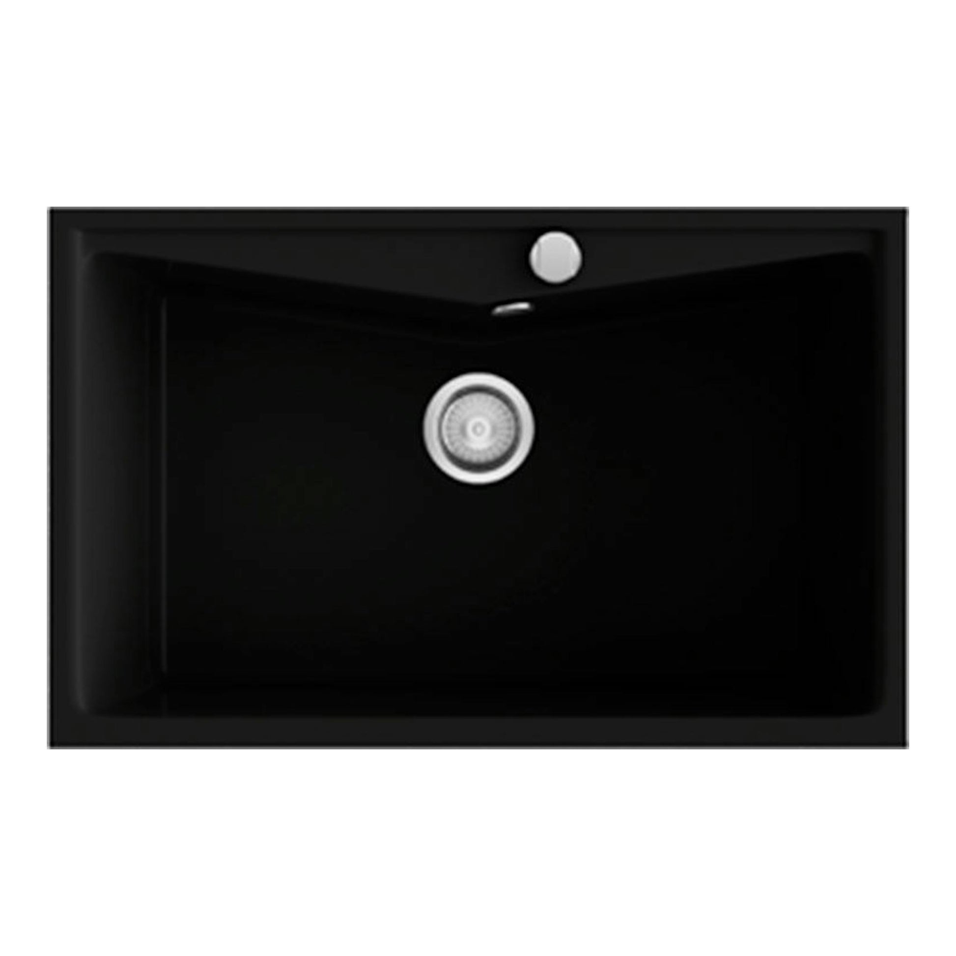 Fregadero Poalgi Kuma 80 1/S negro, vista frontal, con desagüe central y rebosadero.