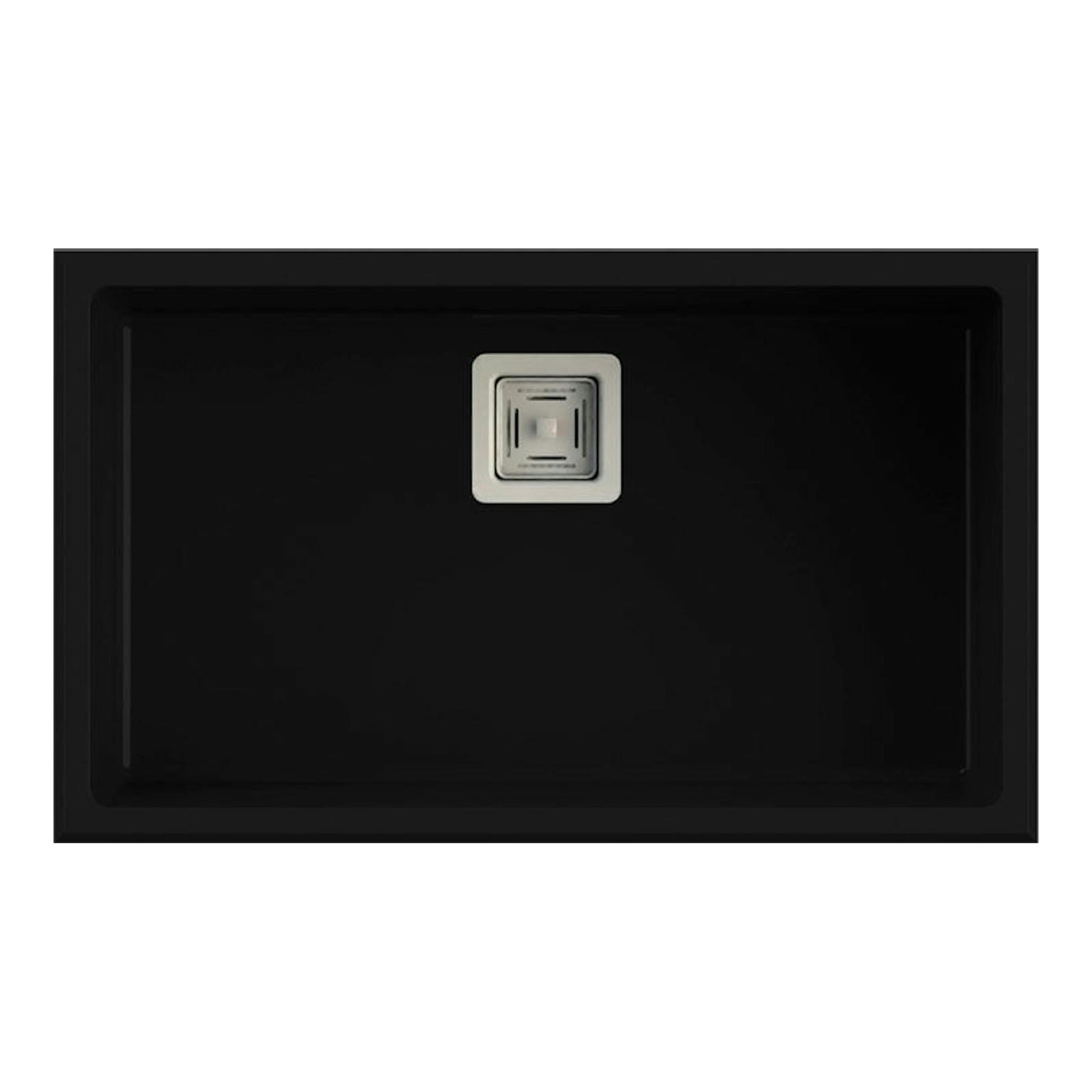 Fregadero Poalgi Zie 70 1/S negro mate, vista superior, rectangular, con desagüe centrado.