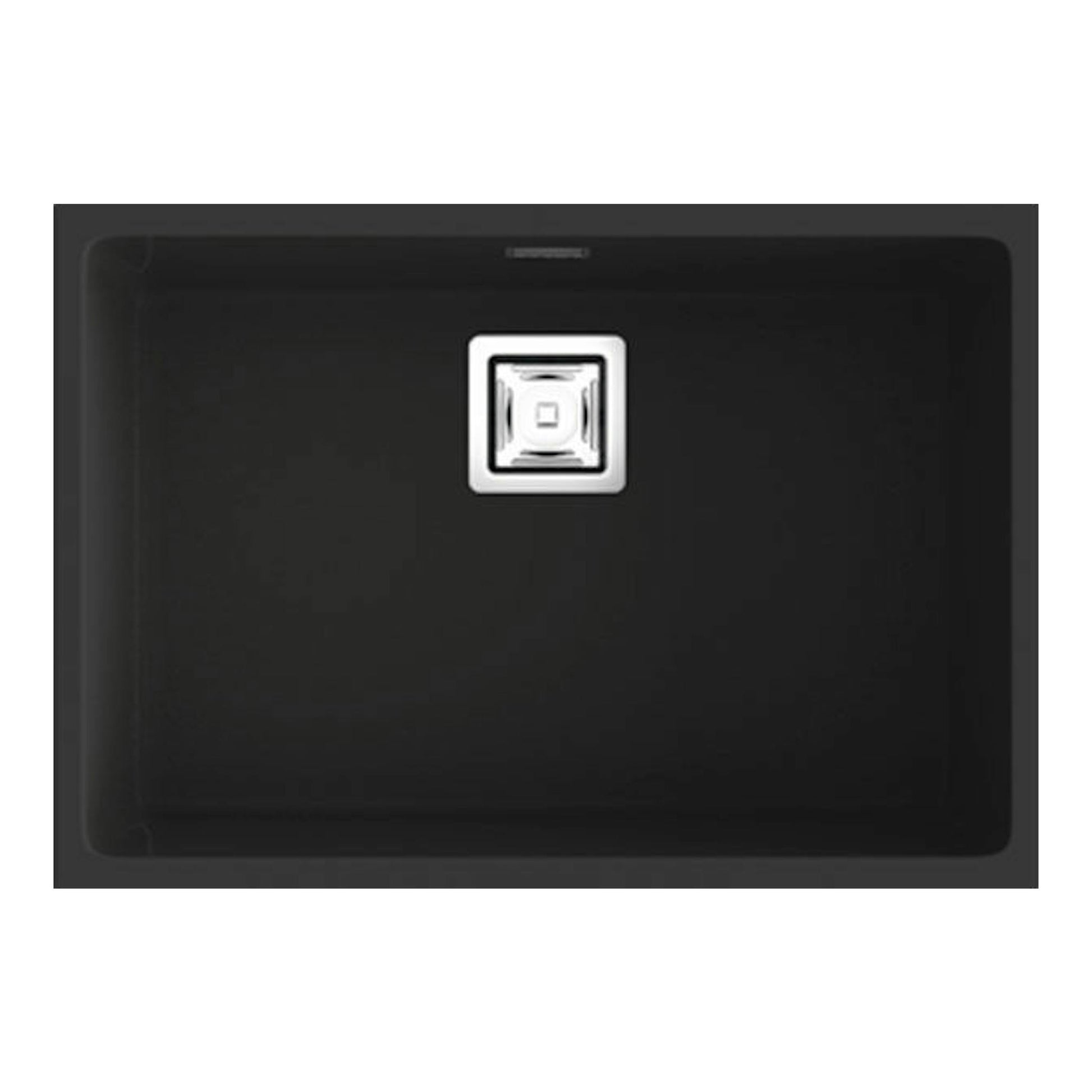 Fregadero Poalgi Zie 60 1/S negro mate, vista superior, seno único rectangular con desagüe centrado.