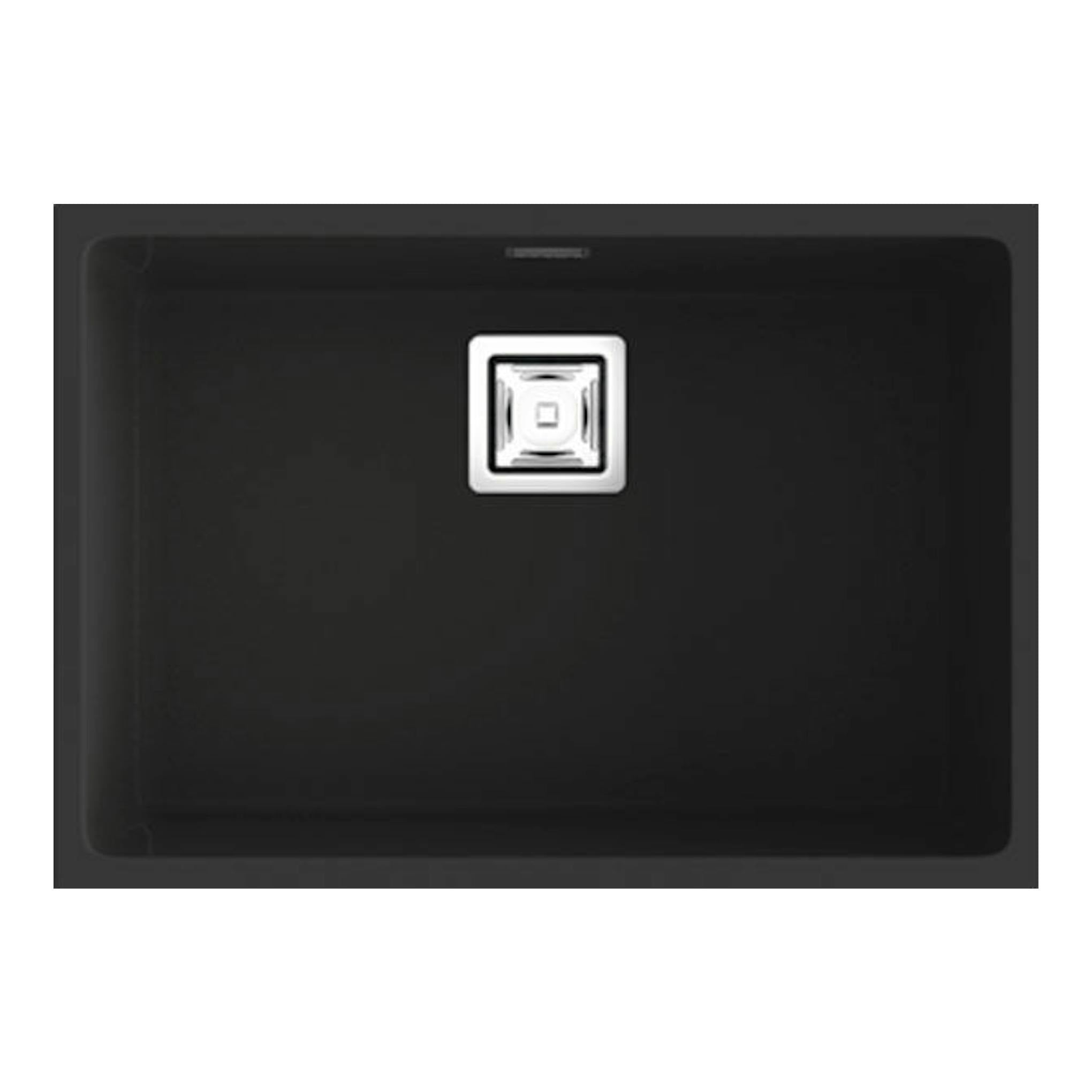 Fregadero Poalgi Zie 60 1/S negro mate, vista superior, seno único rectangular con desagüe centrado.