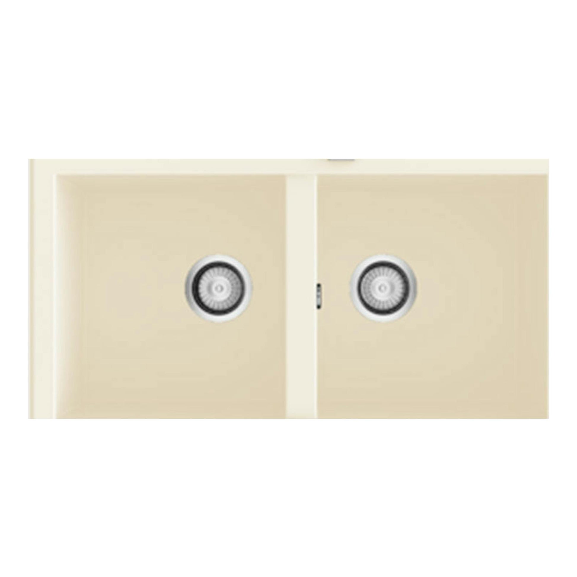 Fregadero Poalgi Shira 80 2/S pergamón brillo, vista superior, doble seno rectangular beige.