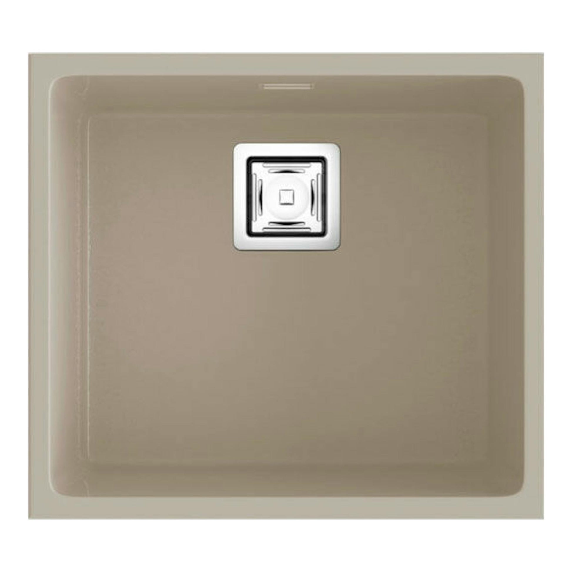 Fregadero Poalgi Zie 45 1/S beige pumice, vista superior, seno cuadrado con desagüe centrado.