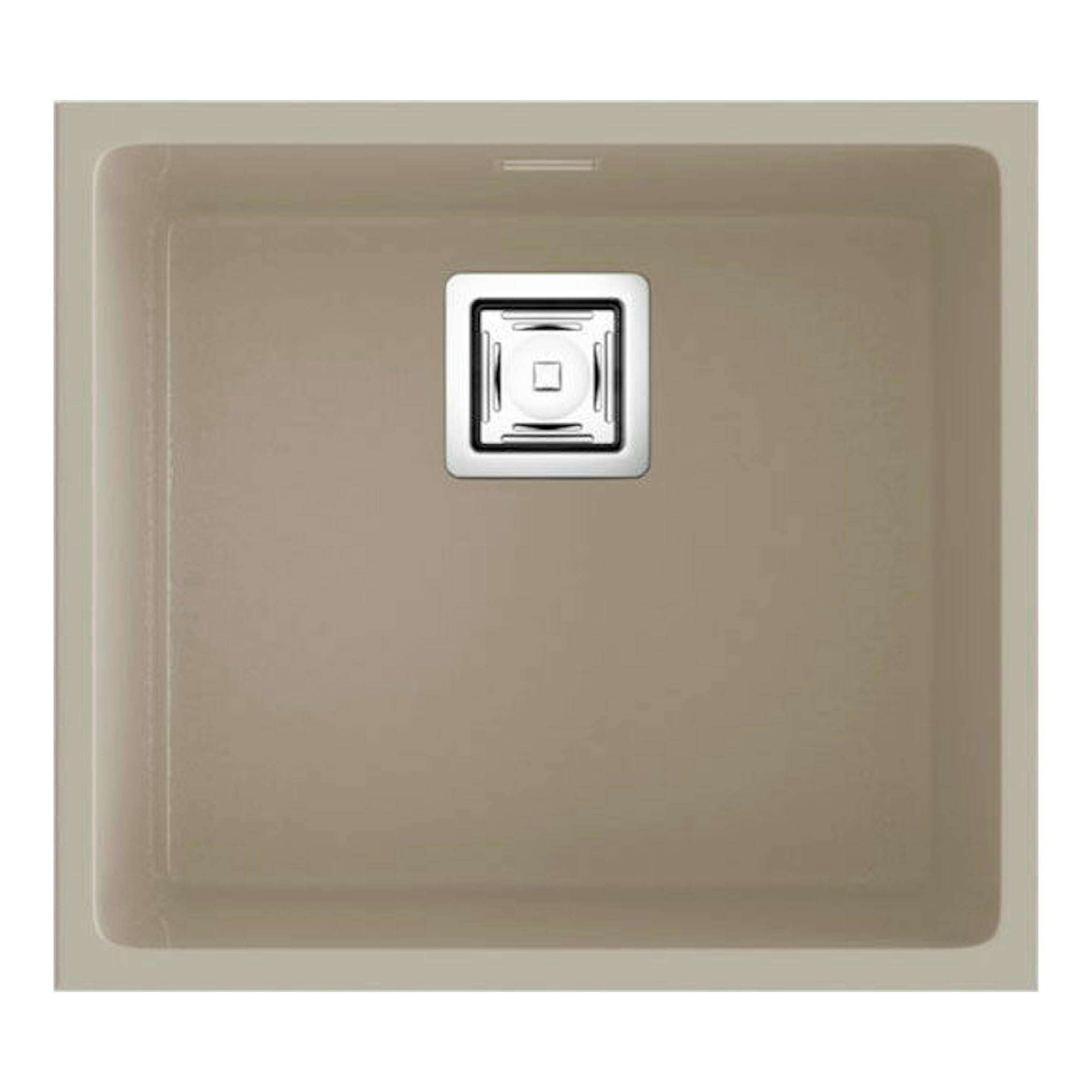 Fregadero Poalgi Zie 45 1/S beige pumice, vista superior, seno cuadrado con desagüe centrado.