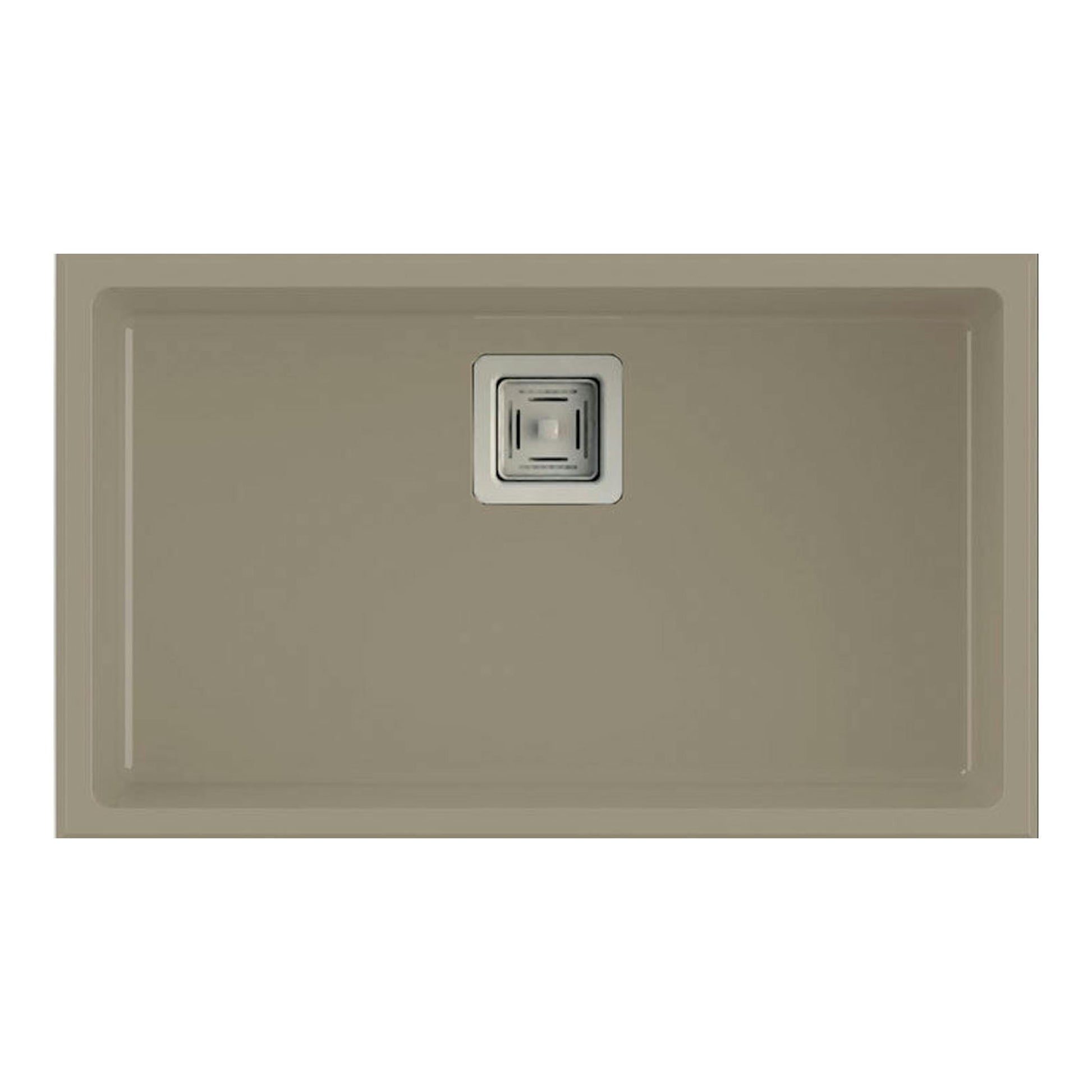 Fregadero Poalgi Zie 70 1/S beige pumice, vista superior, rectangular, con desagüe centrado.