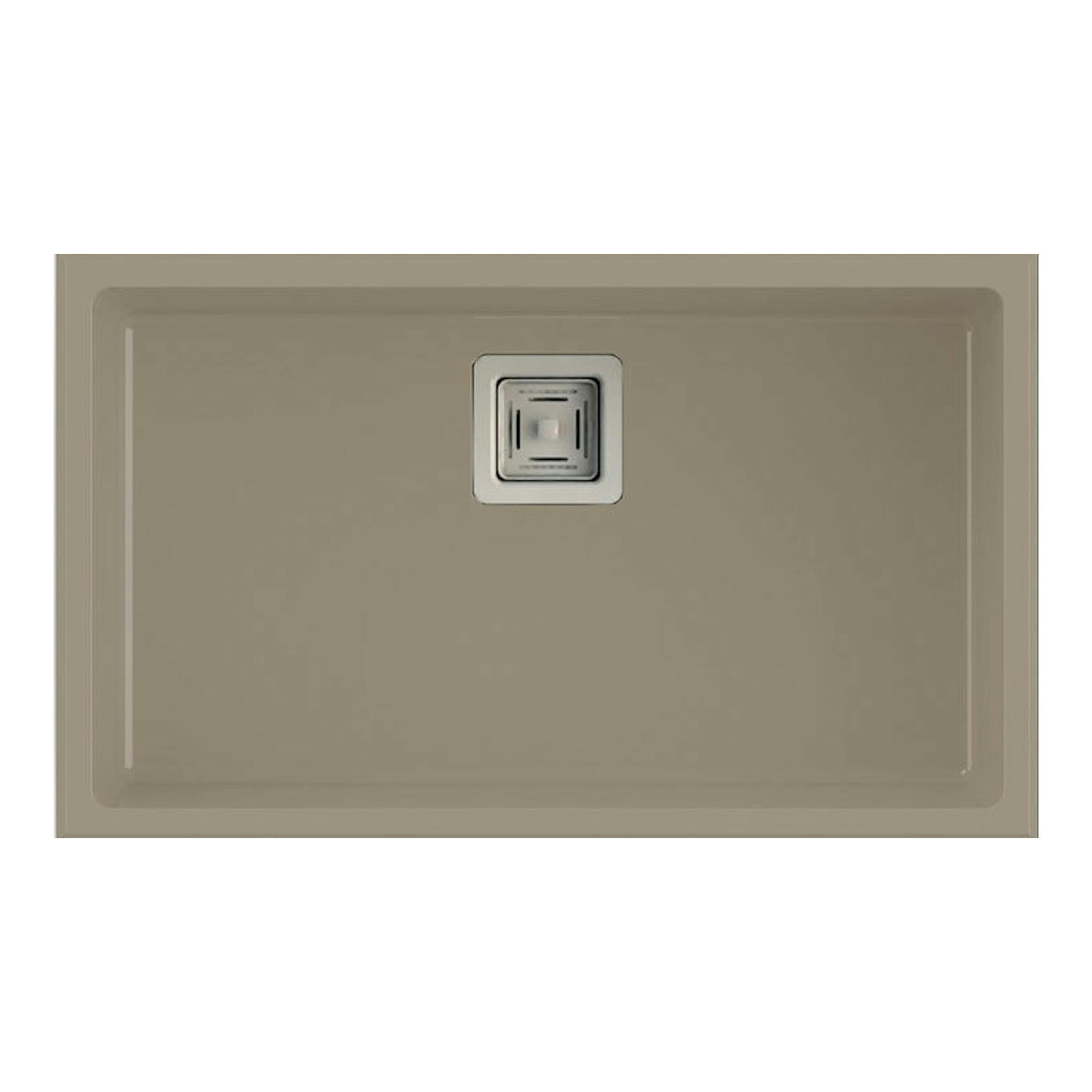Fregadero Poalgi Zie 70 1/S beige pumice, vista superior, rectangular, con desagüe centrado.
