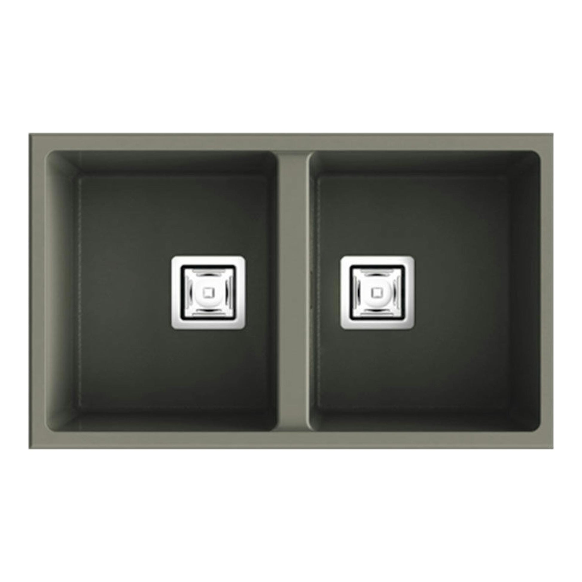 Fregadero Poalgi Zie 70 2/S Tundra Mate, vista superior, doble seno rectangular gris oscuro con dos desagües.