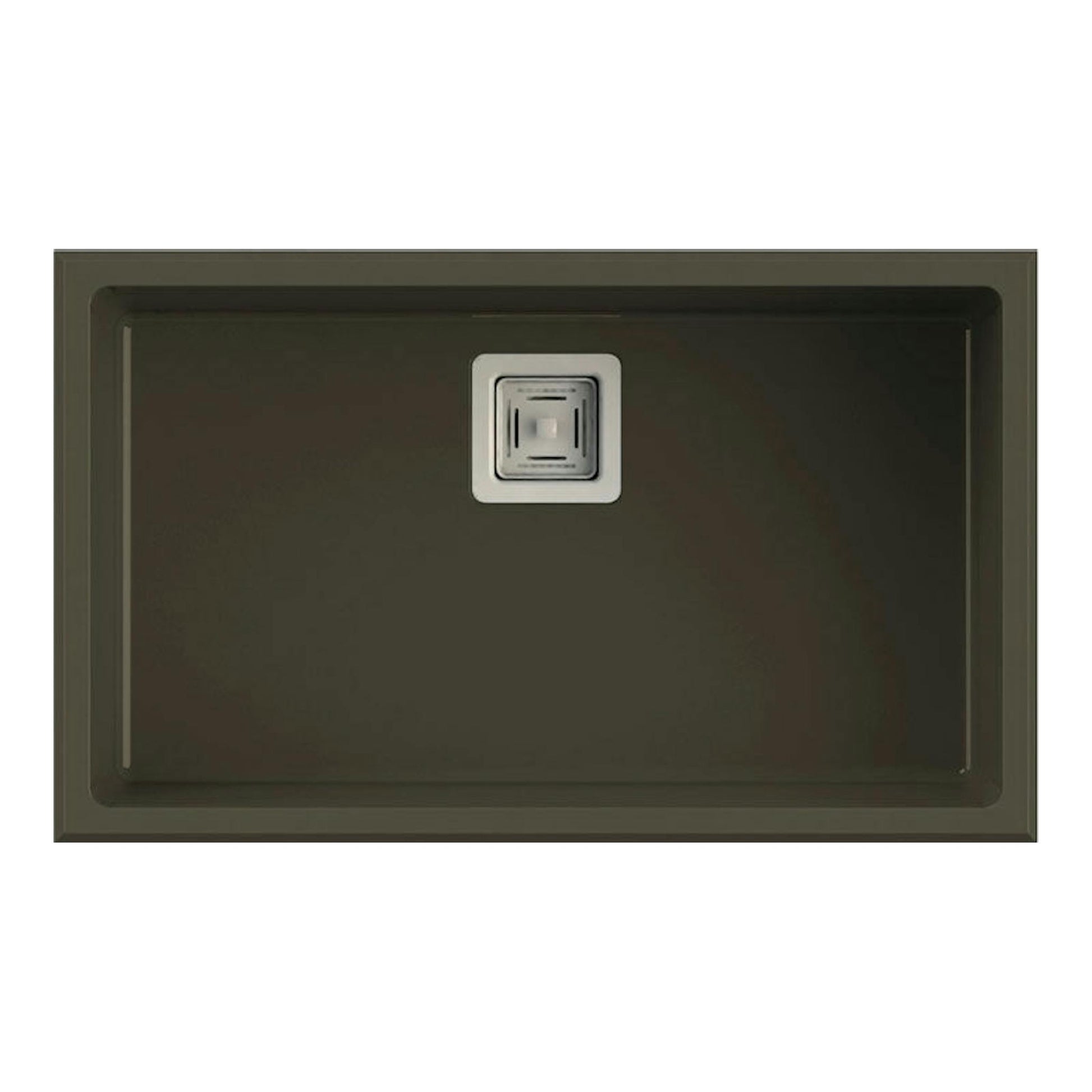 Fregadero Poalgi Zie 70 1/S Tundra Mate, vista superior, un seno rectangular oscuro con desagüe central.