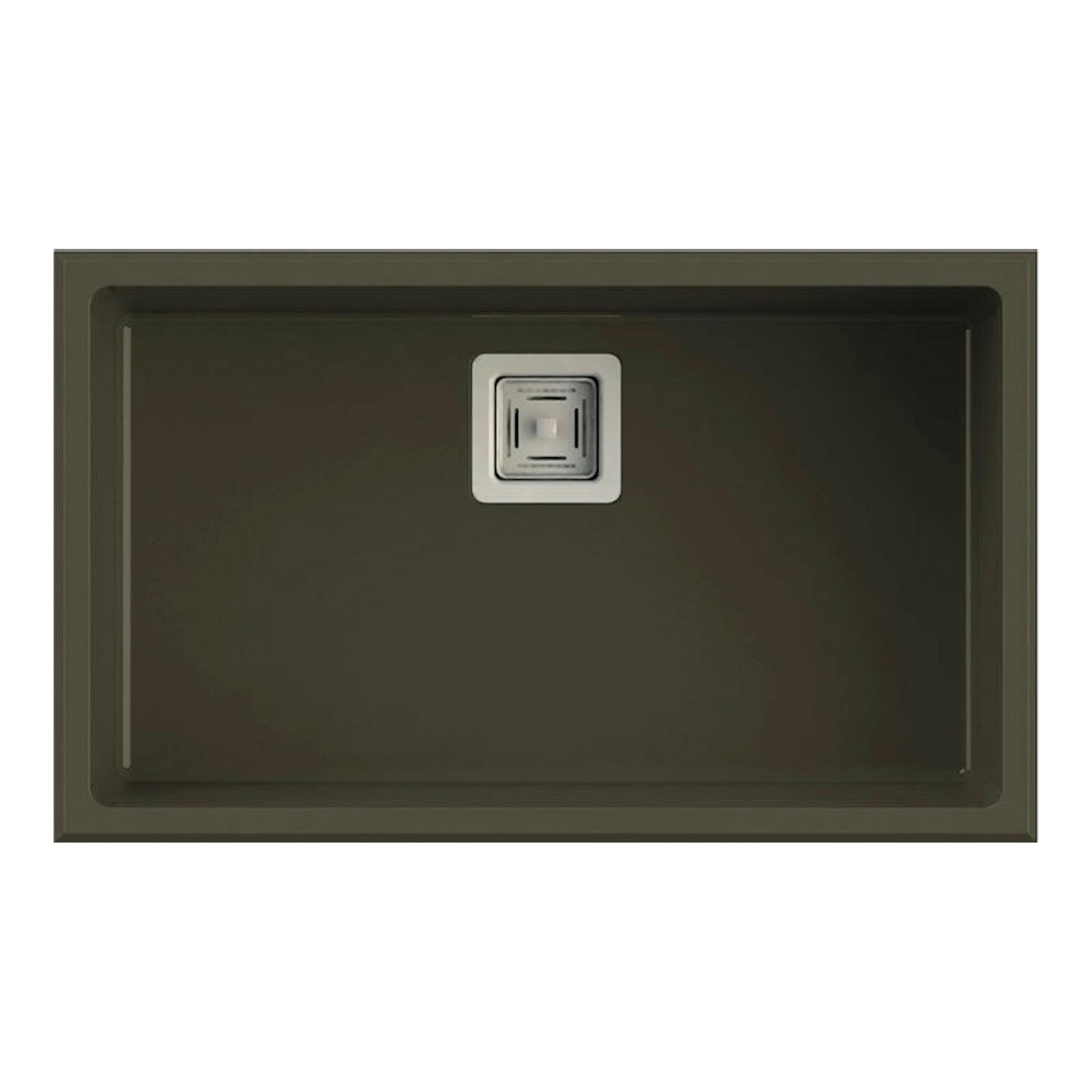 Fregadero Poalgi Zie 70 1/S Tundra Mate, vista superior, un seno rectangular oscuro con desagüe central.