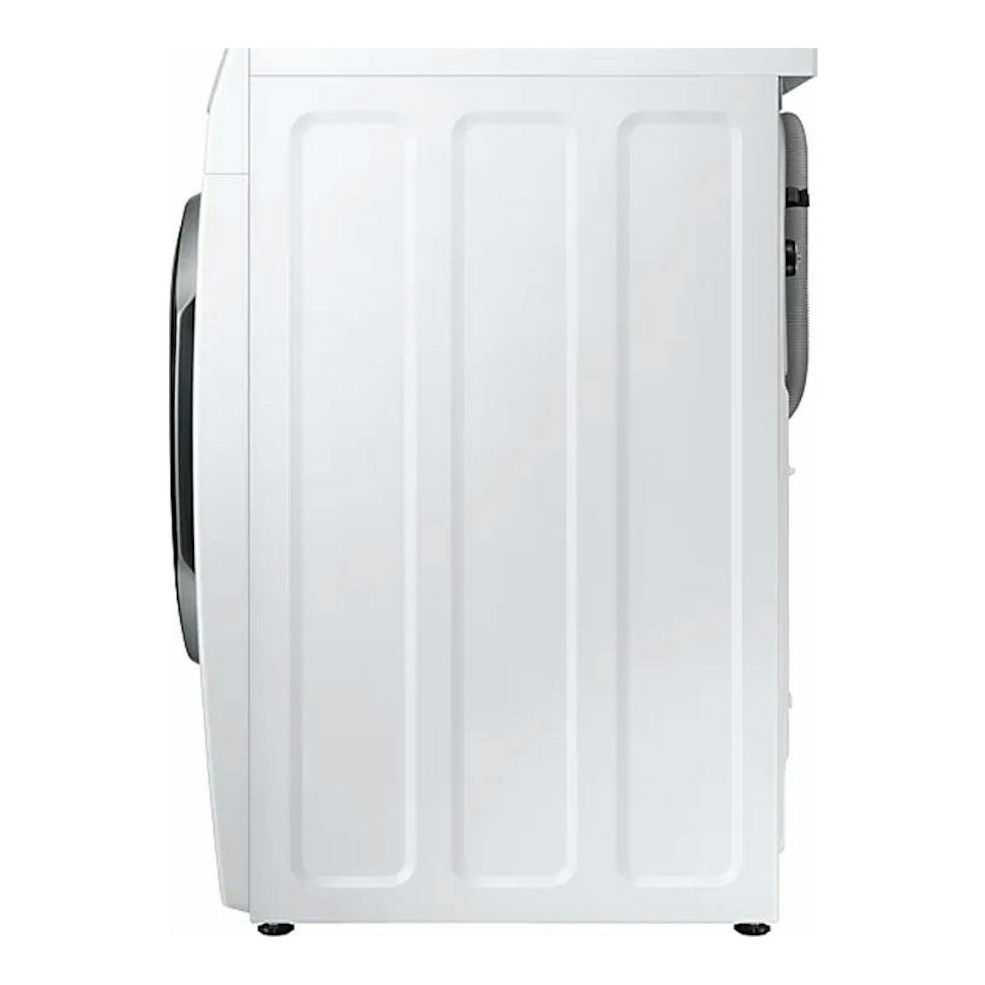 Lavadora Samsung WW90T936DSH/S3 blanca, vista lateral, con puerta frontal negra.