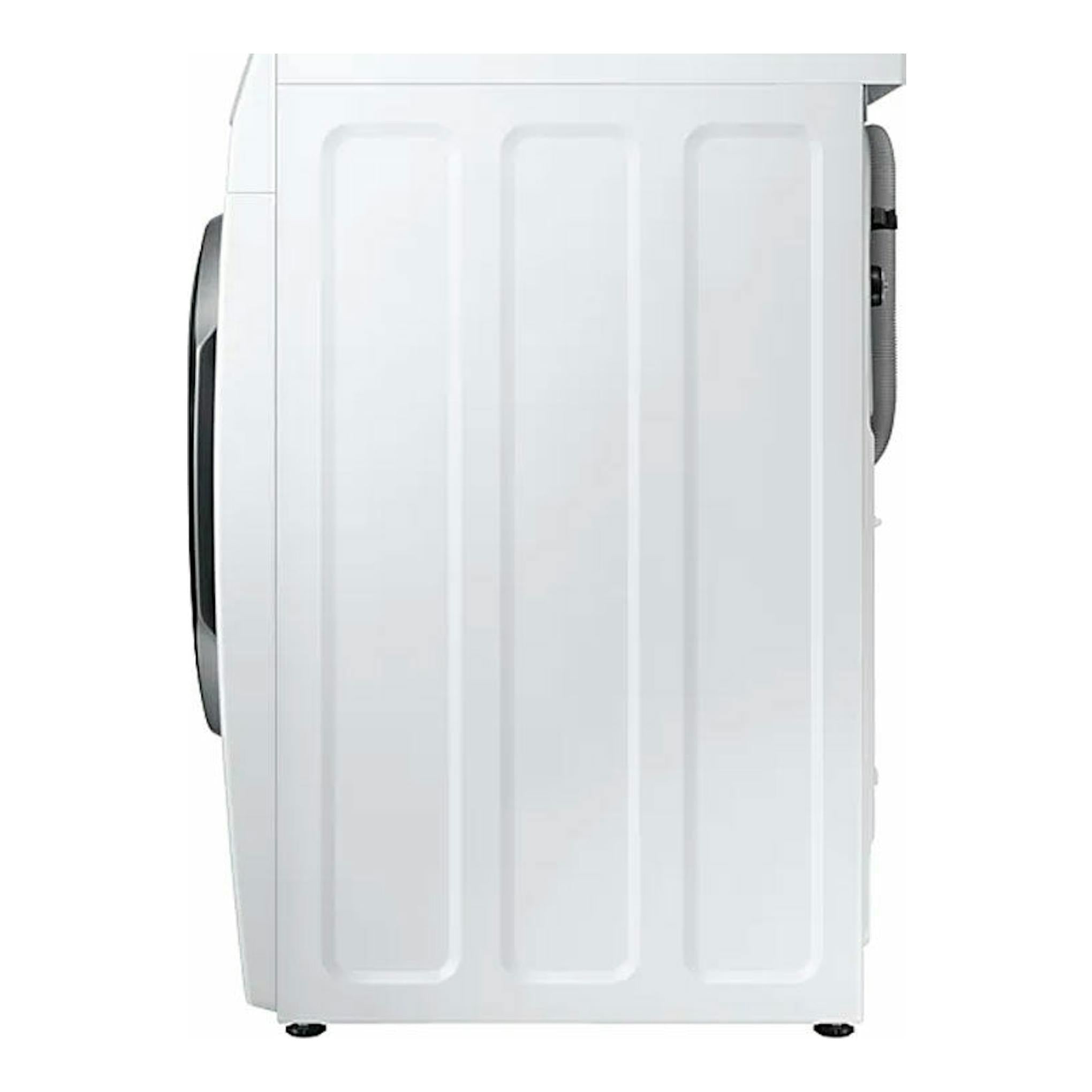 Lavadora Samsung WW90T936DSH/S3 blanca, vista lateral, con puerta frontal negra.