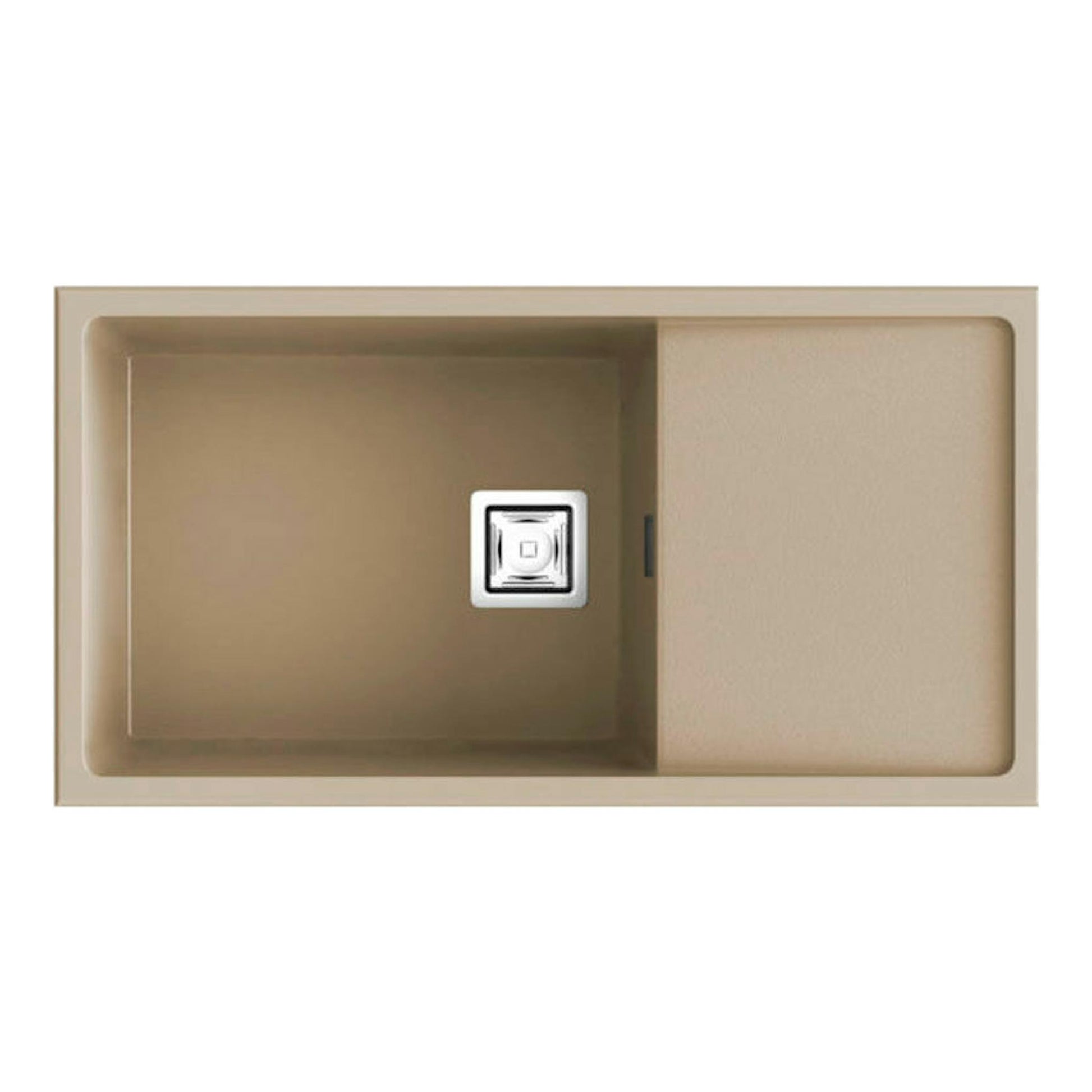 Fregadero Poalgi Zie 81 1/S+E en vista superior, color beige/albero, con cubeta izquierda y escurridor derecho.