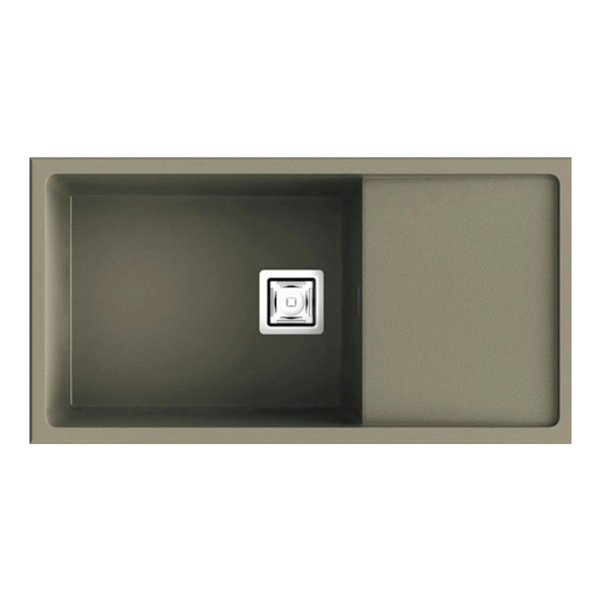 Fregadero Poalgi Zie 81 1/S+E Albero Mate, vista cenital, cubeta izquierda y escurridor derecho en gris beige.