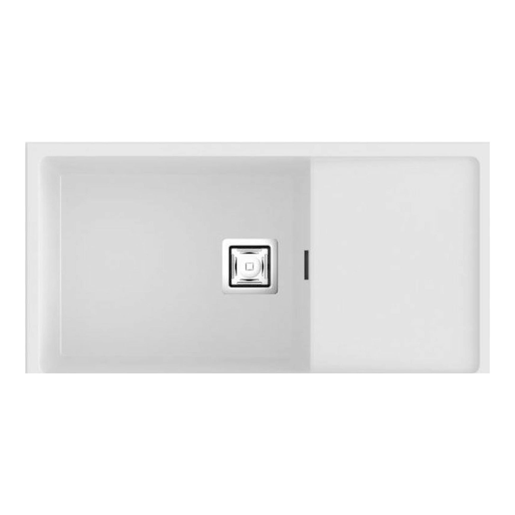 Fregadero Poalgi Zie 81 1/S+E blanco brillo, vista superior, cubeta a la izquierda y escurridor a la derecha.