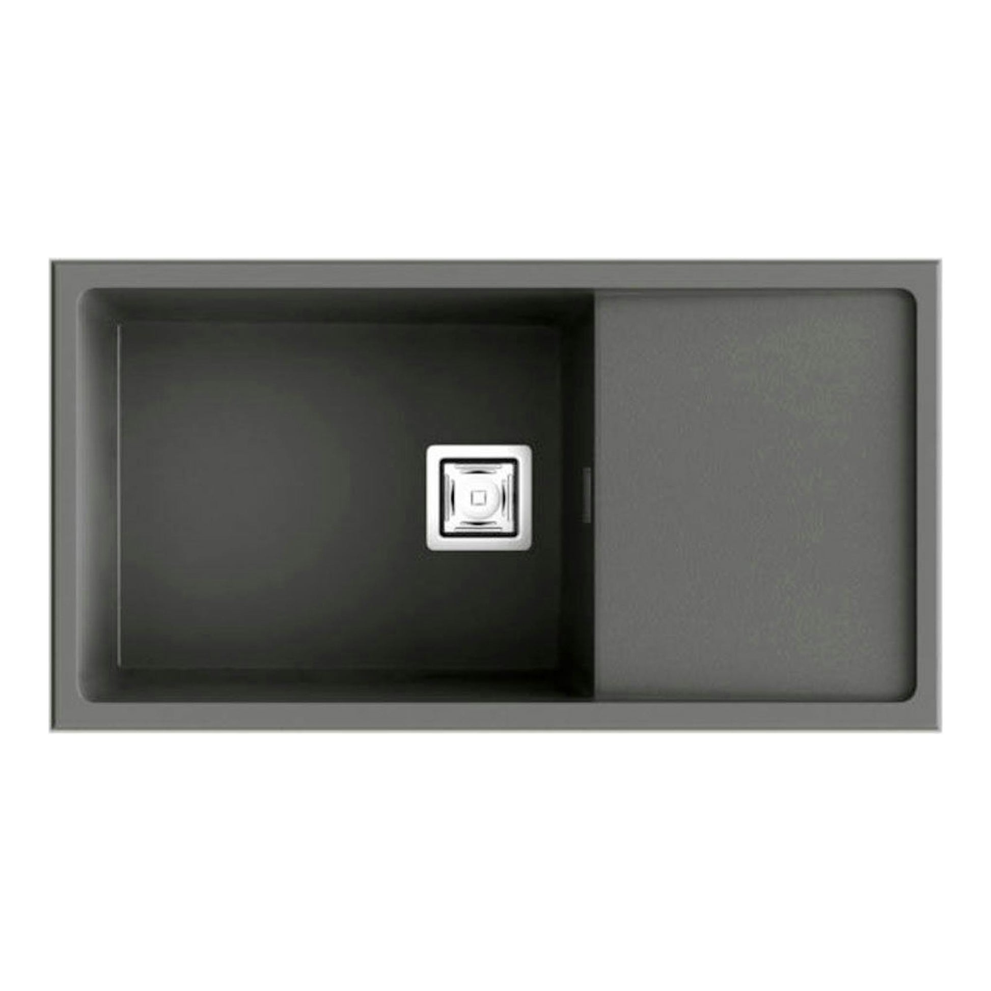 Fregadero Poalgi Zie 81 1/S+E, vista superior, gris concreto brillante, cubeta izquierda y escurridor.