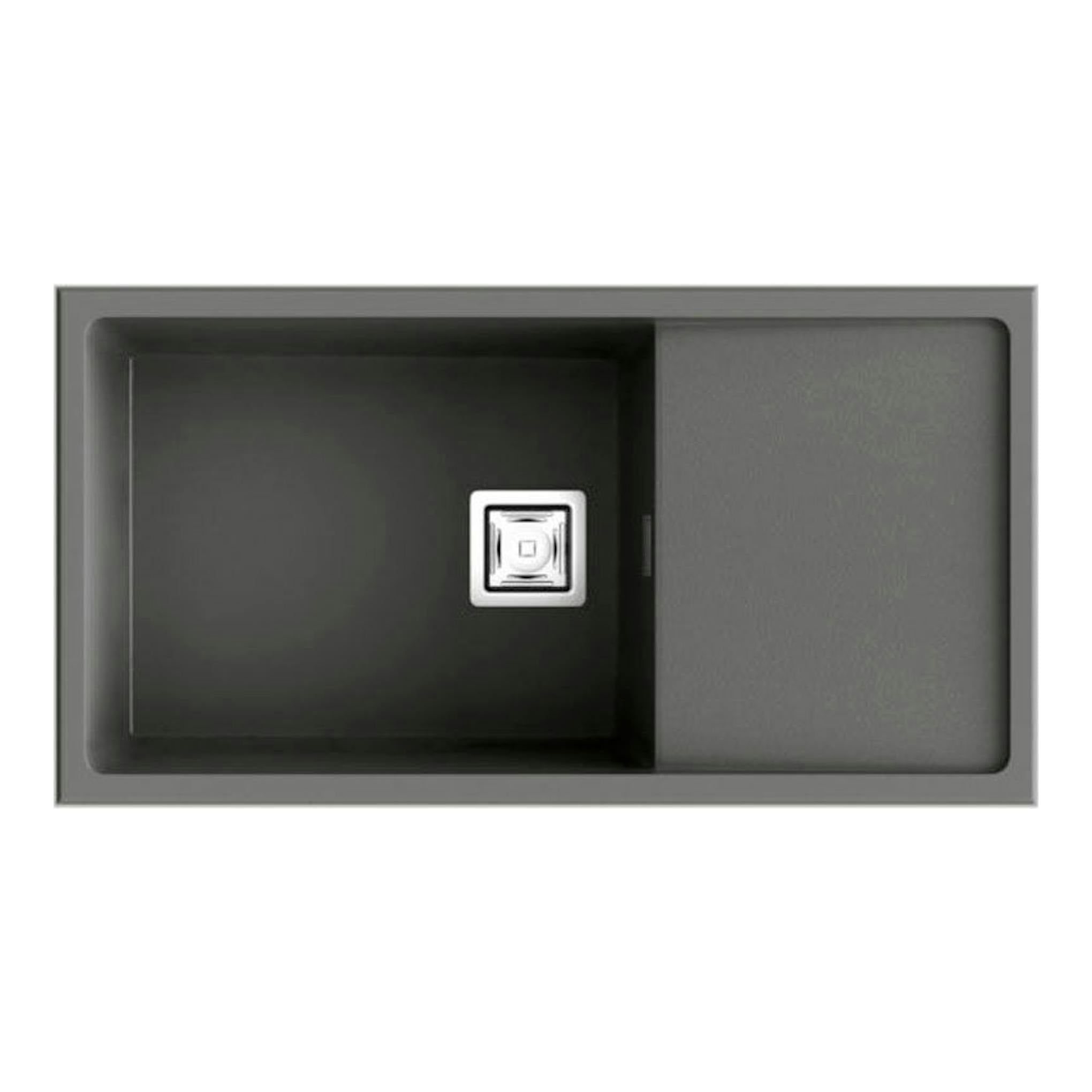 Fregadero Poalgi Zie 81 1/S+E, vista superior, gris concreto brillante, cubeta izquierda y escurridor.