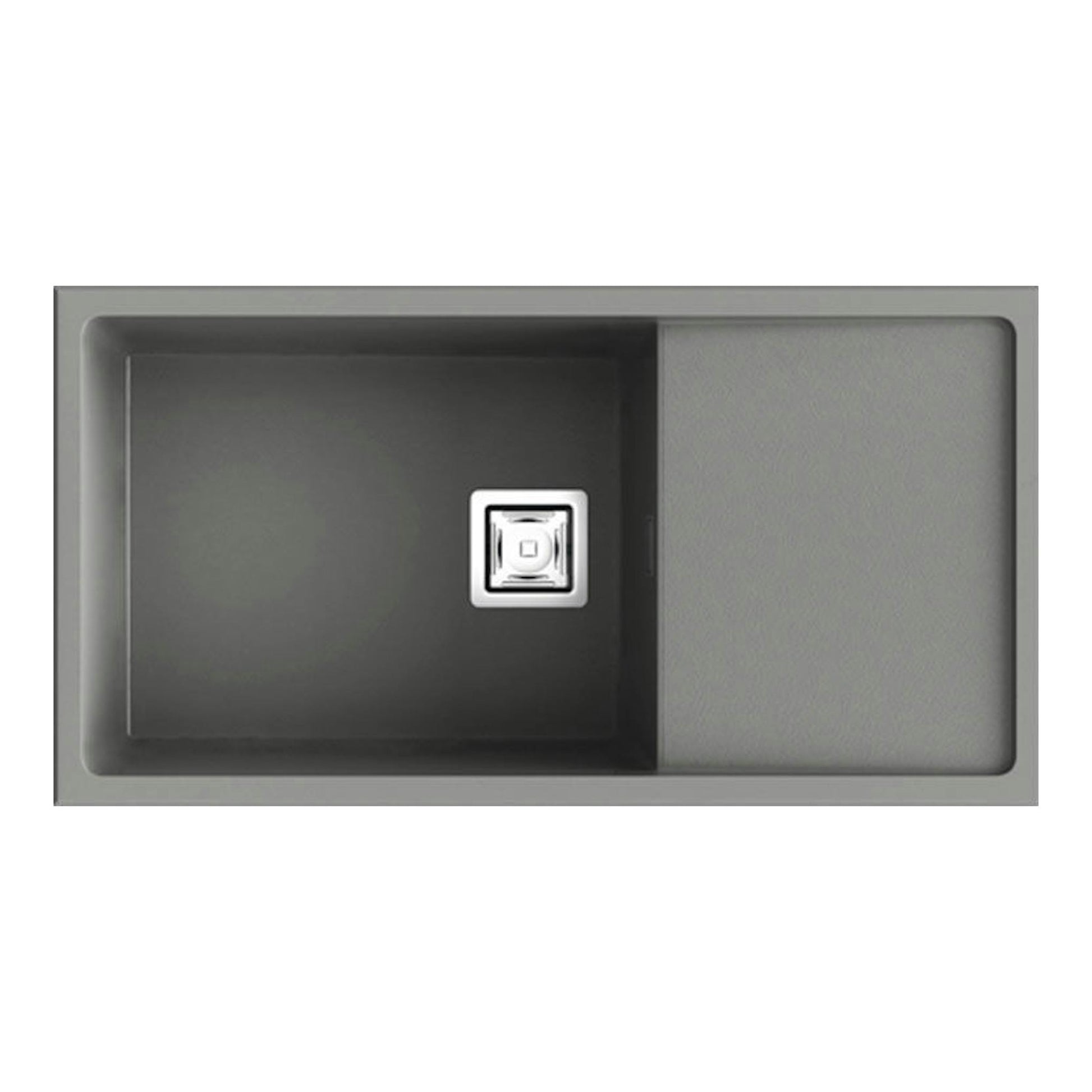 Fregadero Poalgi Zie 81 1/S+E Concret, vista cenital, gris oscuro, con cubeta izquierda y escurridor derecho.